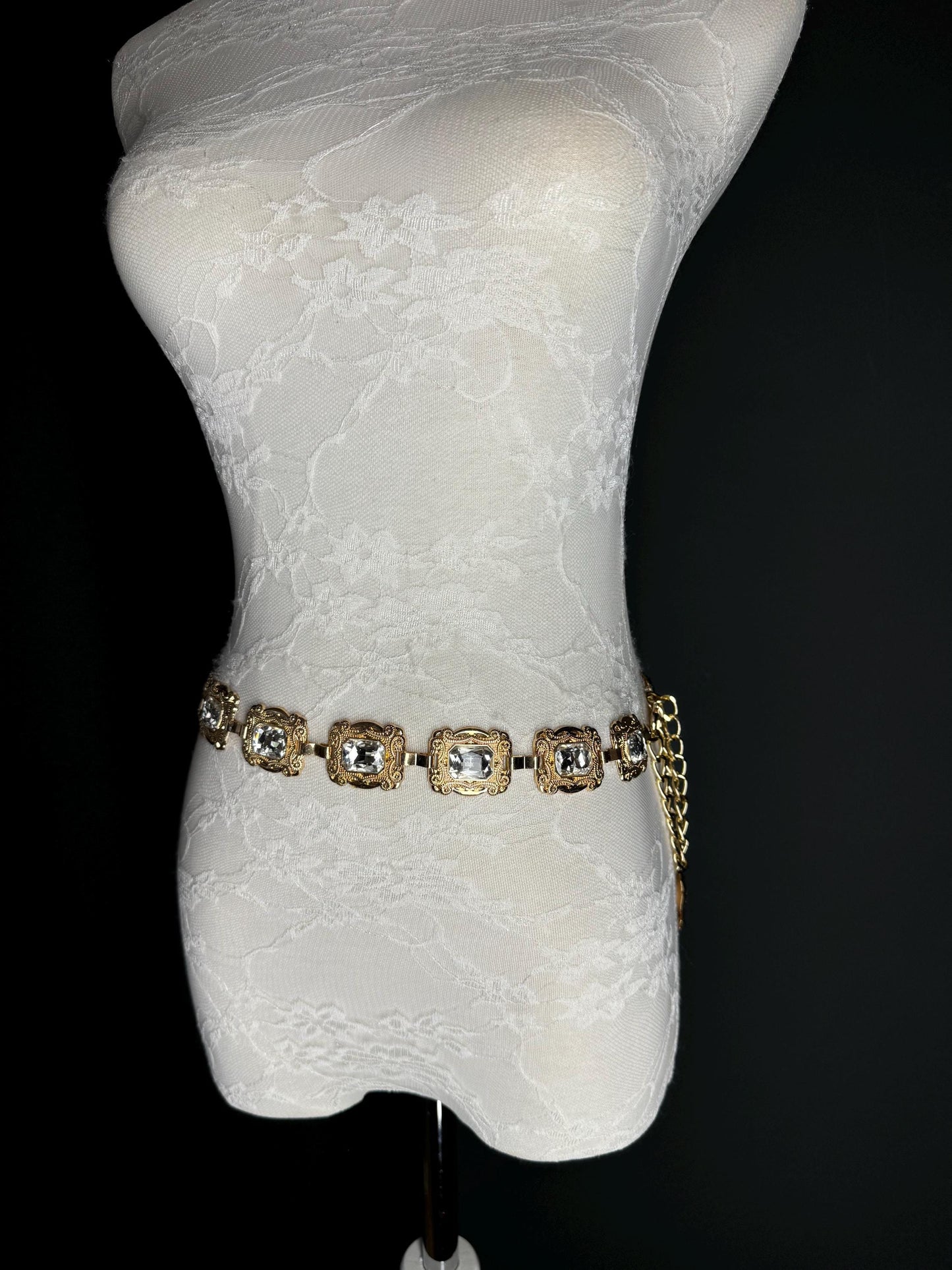 X-long Metal Jewel Belt, Metal Diamanté Belt, Teen Sizes, Size 18”-60”, Fan Design, Fan Collection, Gold, Metal belt, Fashion Accessory