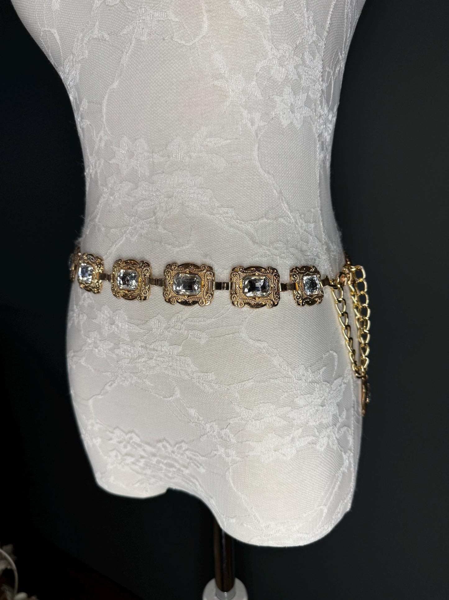 X-long Metal Jewel Belt, Metal Diamanté Belt, Teen Sizes, Size 18”-60”, Fan Design, Fan Collection, Gold, Metal belt, Fashion Accessory