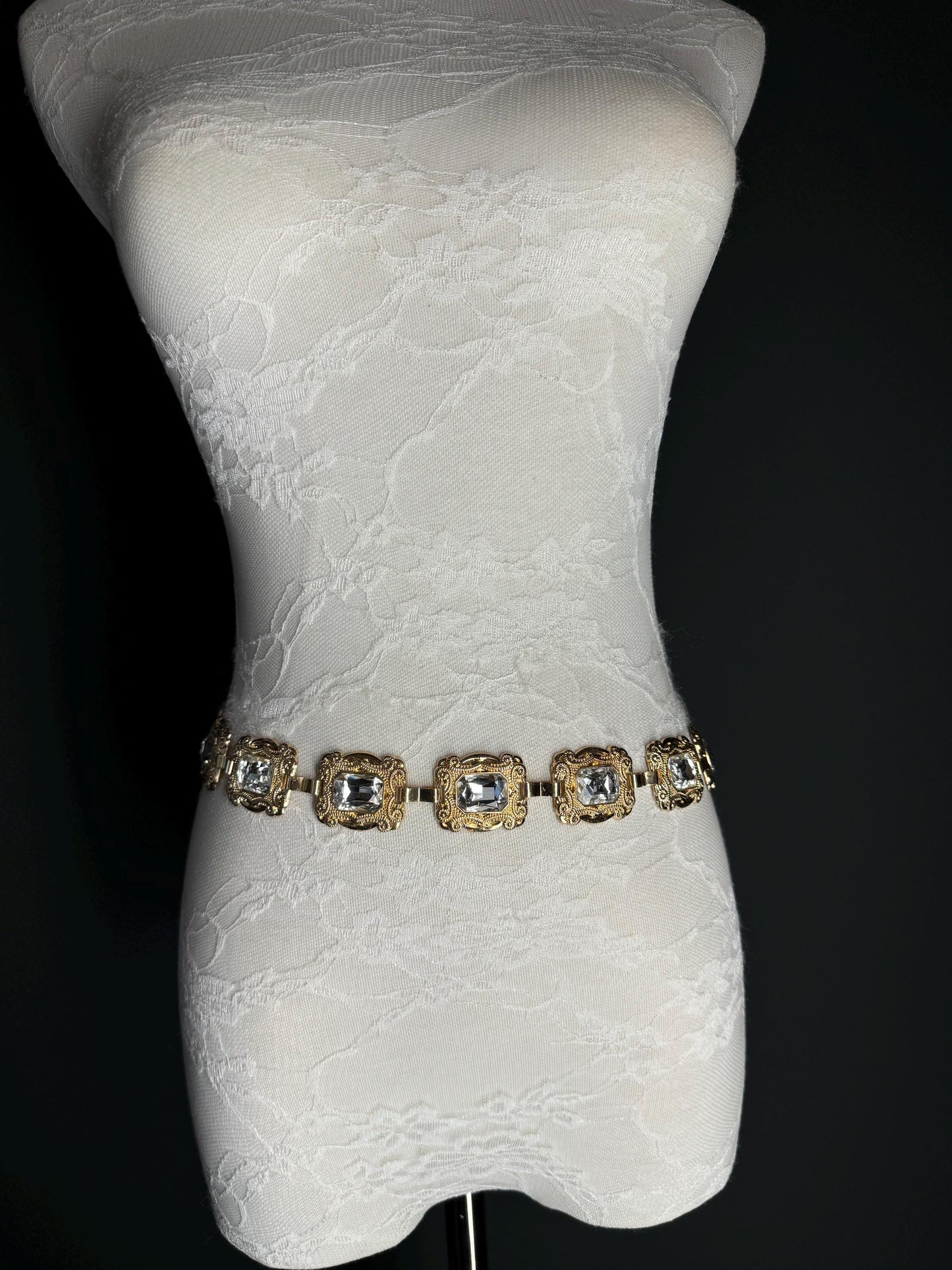 X-long Metal Jewel Belt, Metal Diamanté Belt, Teen Sizes, Size 18”-60”, Fan Design, Fan Collection, Gold, Metal belt, Fashion Accessory