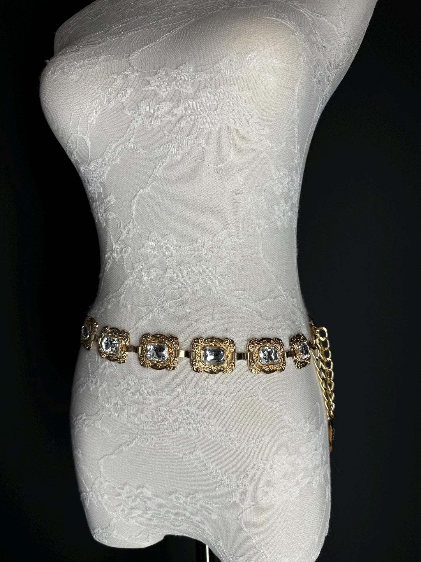 X-long Metal Jewel Belt, Metal Diamanté Belt, Teen Sizes, Size 18”-60”, Fan Design, Fan Collection, Gold, Metal belt, Fashion Accessory