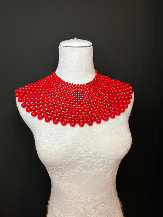 Beaded Shoulder Necklace, Vintage Style Wedding Shoulder Jewellery, Beaded Body Jewellery, Statement Neckpiece, Black, Red, FAN Design