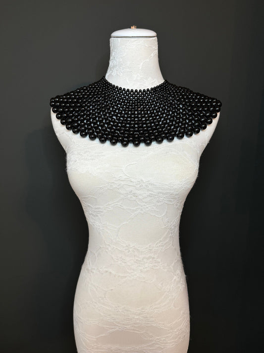 Beaded Shoulder Necklace, Vintage Style Wedding Shoulder Jewellery, Beaded Body Jewellery, Statement Neckpiece, Black, Red, FAN Design