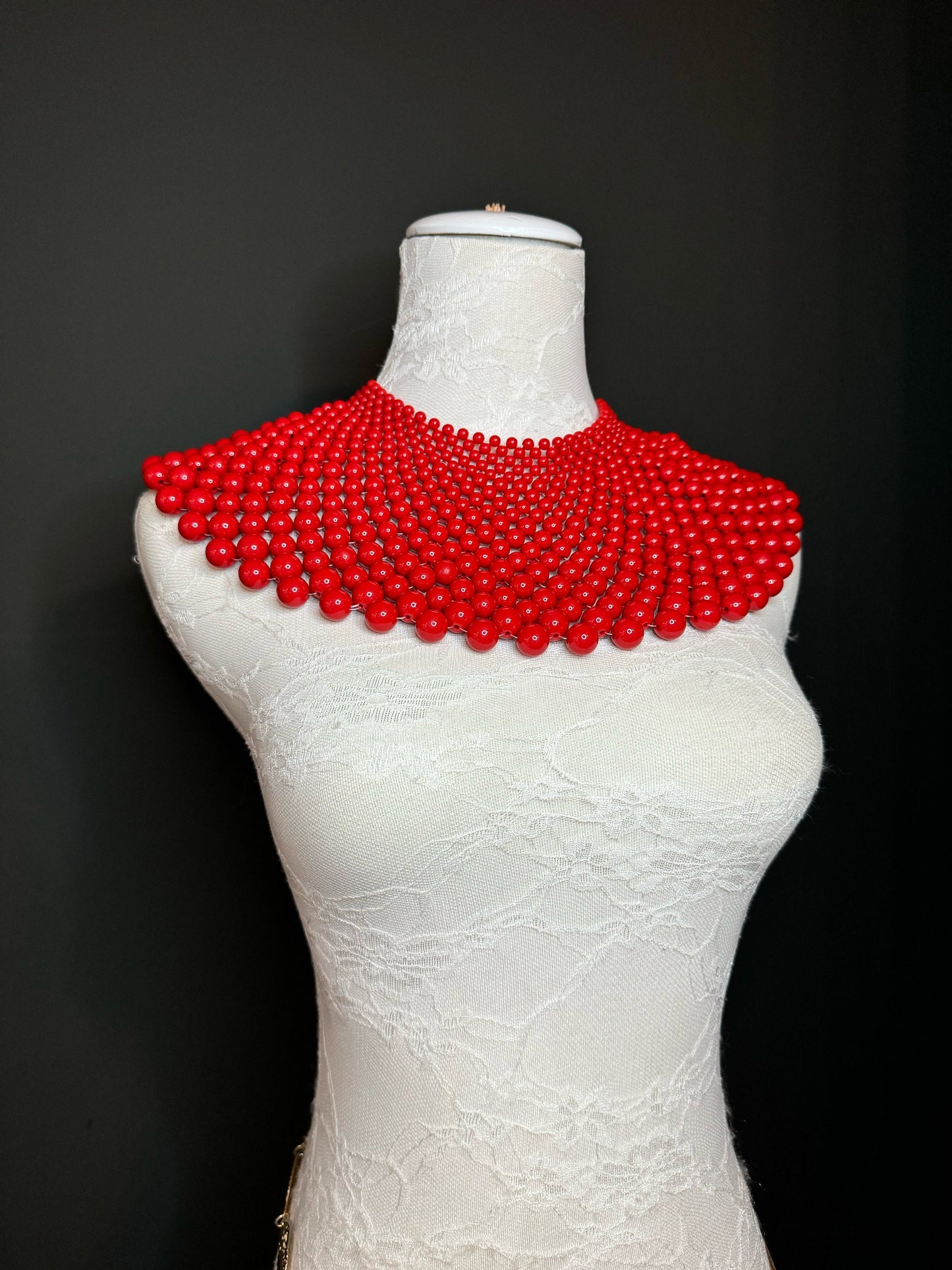 Beaded Shoulder Necklace, Vintage Style Wedding Shoulder Jewellery, Beaded Body Jewellery, Statement Neckpiece, Black, Red, FAN Design