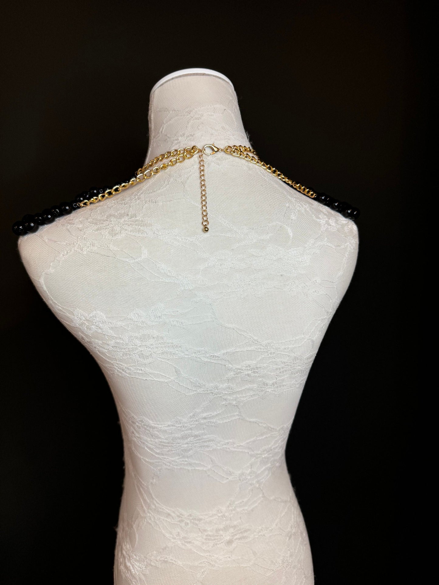 Beaded Shoulder Necklace, Vintage Style Wedding Shoulder Jewellery, Beaded Body Jewellery, Statement Neckpiece, Black, Red, FAN Design