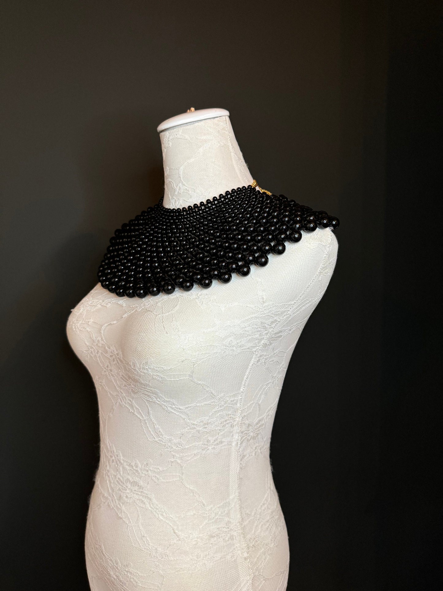 Beaded Shoulder Necklace, Vintage Style Wedding Shoulder Jewellery, Beaded Body Jewellery, Statement Neckpiece, Black, Red, FAN Design