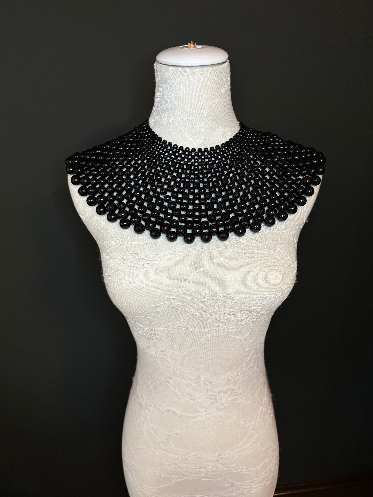 Beaded Shoulder Necklace, Vintage Style Wedding Shoulder Jewellery, Beaded Body Jewellery, Statement Neckpiece, Black, Red, FAN Design