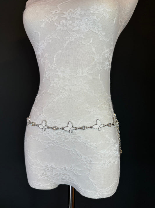 X-long Belt, Butterfly Silver Colour Metal Belt, Teen Sizes, Size 18”-60”, Fan Design, Fan Collection, Gift, Fashion Accessory, Swimwear