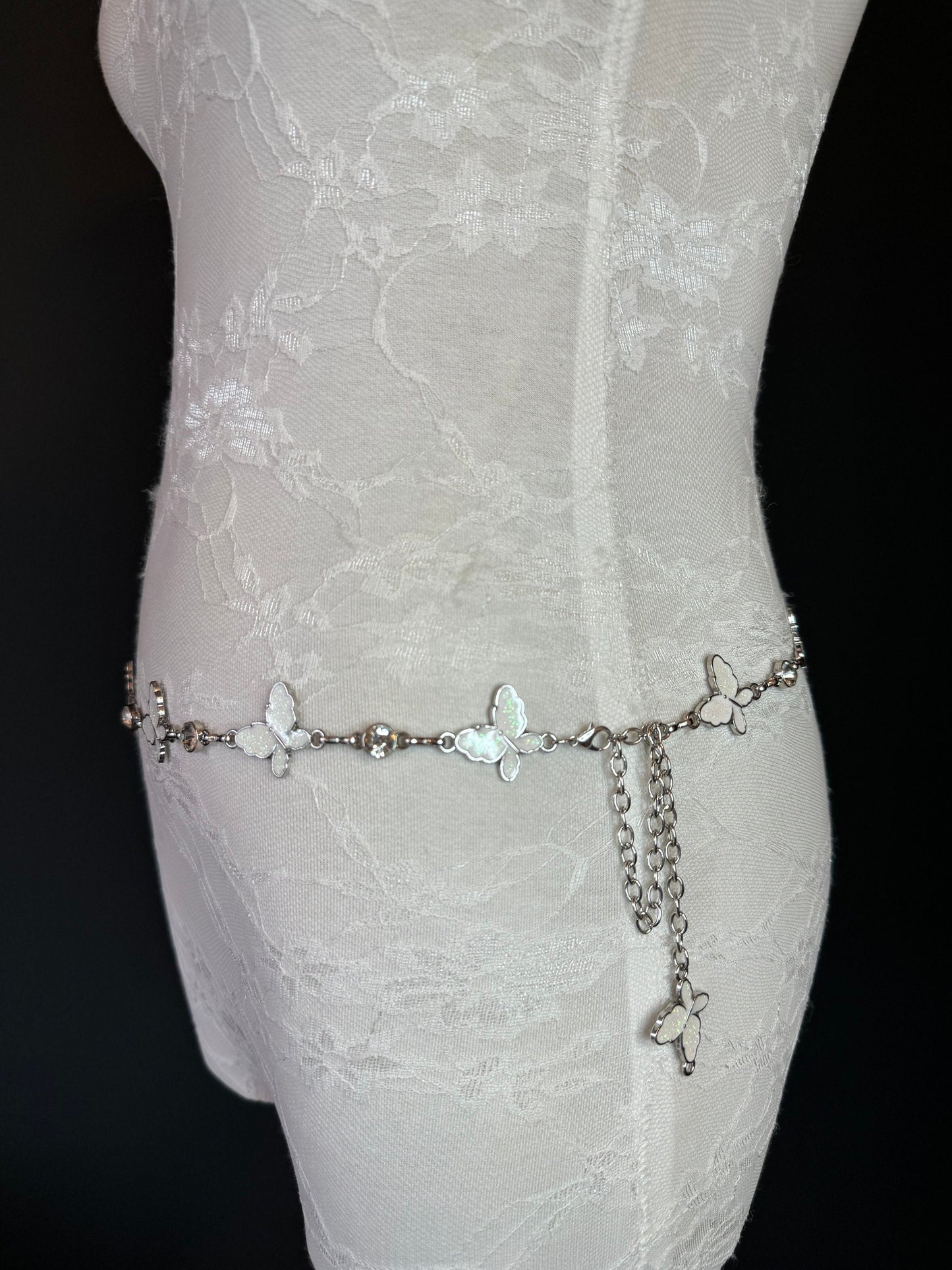 X-long Belt, Butterfly Silver Colour Metal Belt, Teen Sizes, Size 18”-60”, Fan Design, Fan Collection, Gift, Fashion Accessory, Swimwear