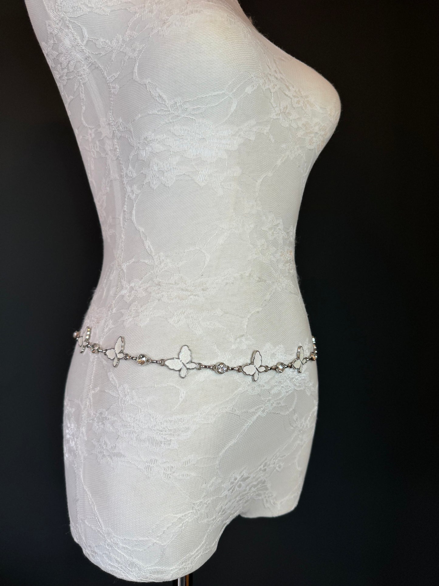 X-long Belt, Butterfly Silver Colour Metal Belt, Teen Sizes, Size 18”-60”, Fan Design, Fan Collection, Gift, Fashion Accessory, Swimwear