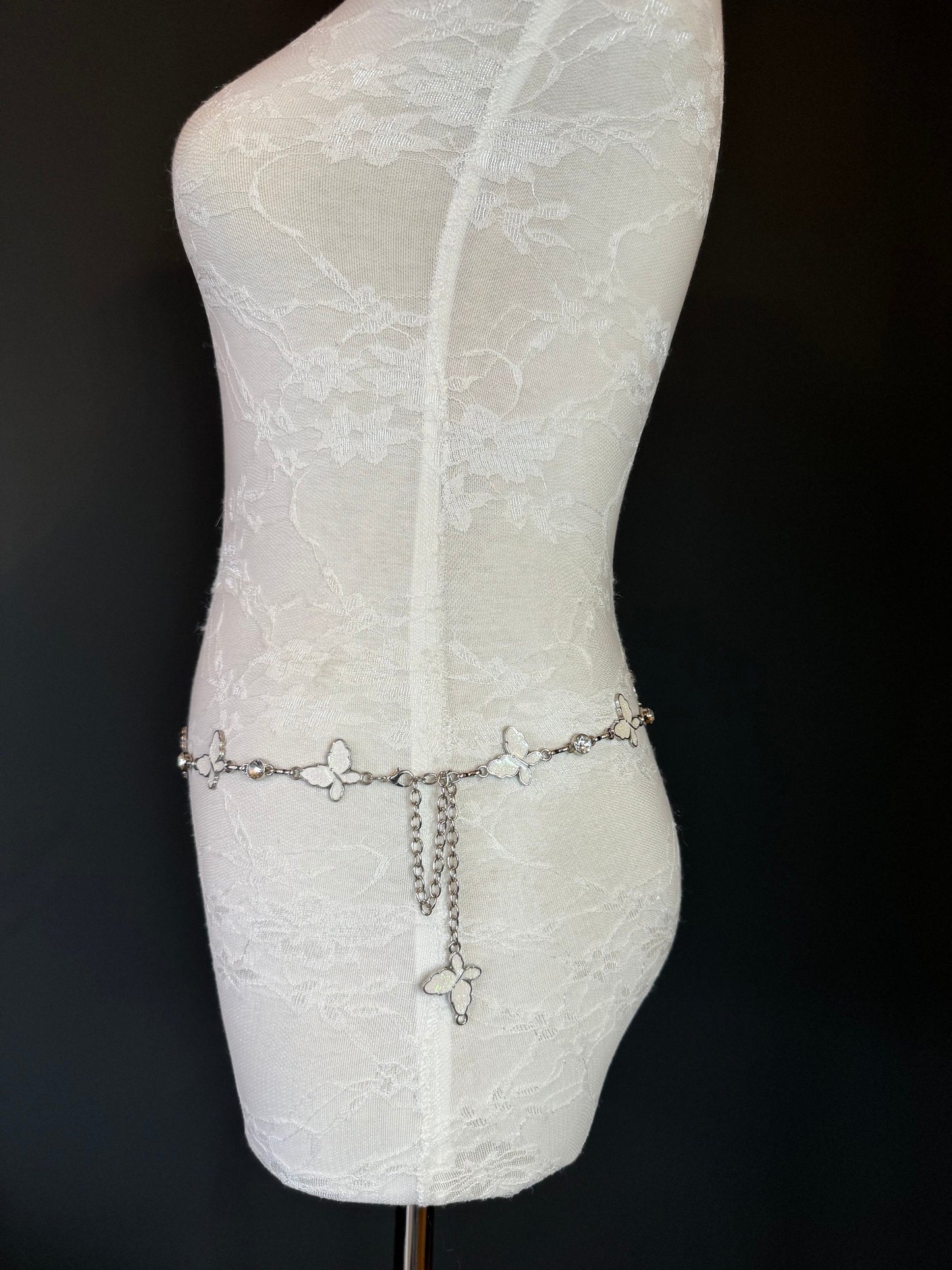 X-long Belt, Butterfly Silver Colour Metal Belt, Teen Sizes, Size 18”-60”, Fan Design, Fan Collection, Gift, Fashion Accessory, Swimwear