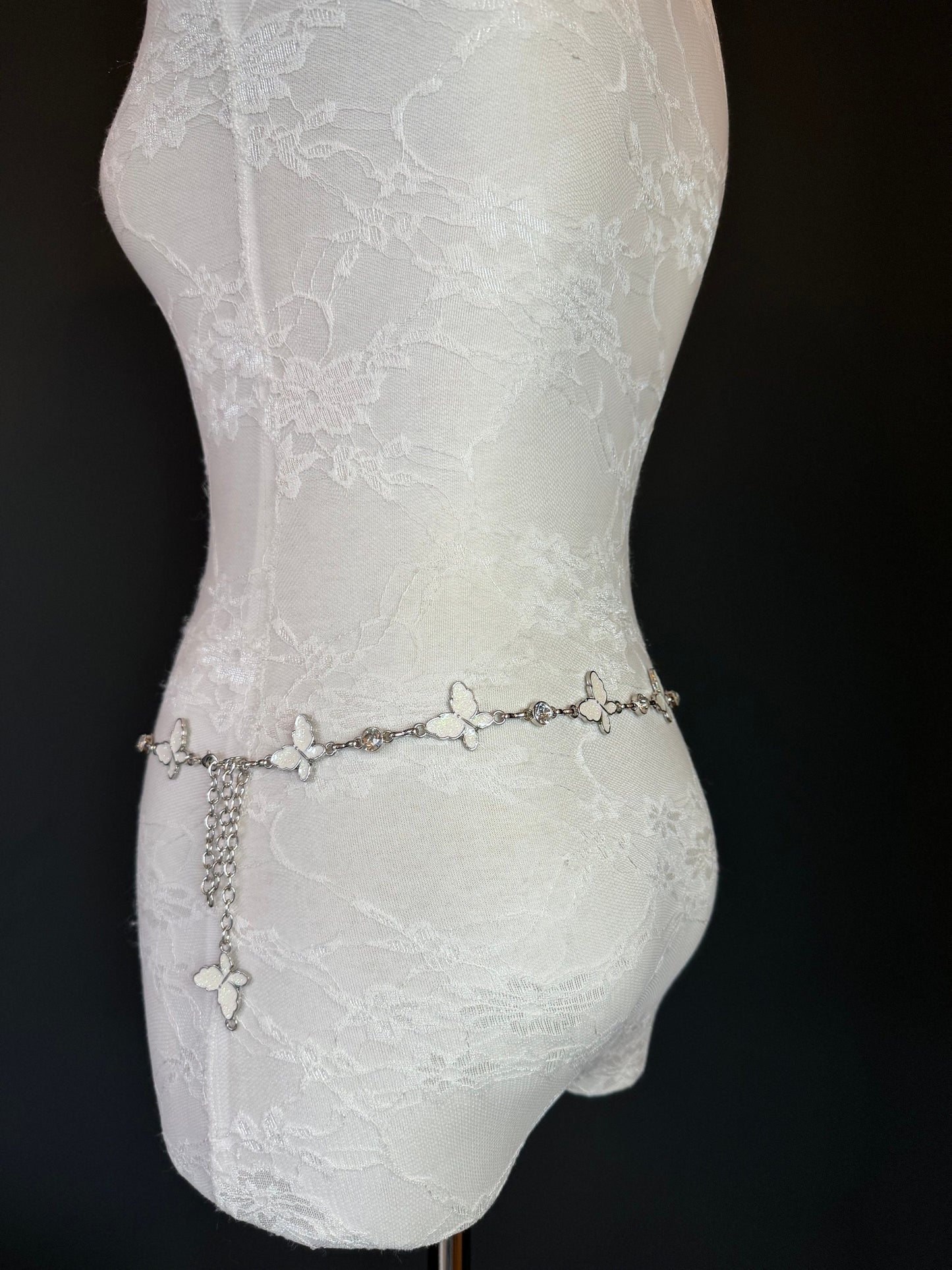 X-long Belt, Butterfly Silver Colour Metal Belt, Teen Sizes, Size 18”-60”, Fan Design, Fan Collection, Gift, Fashion Accessory, Swimwear