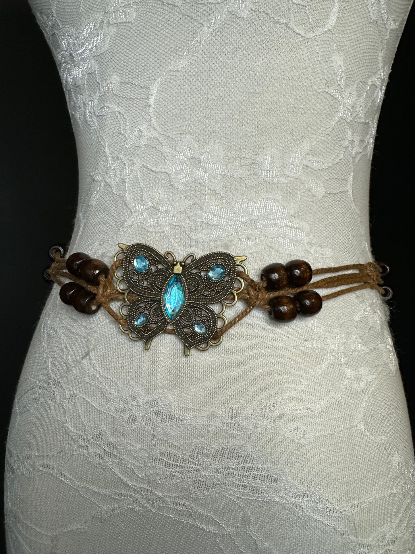 X-Long Belt, Jewel Boho Rhinestone Belt, Cord Belt, Vintage Style Belt, Diamante Belt, Butterfly Belt, Gift, Quality Belt, Swimwear Belt