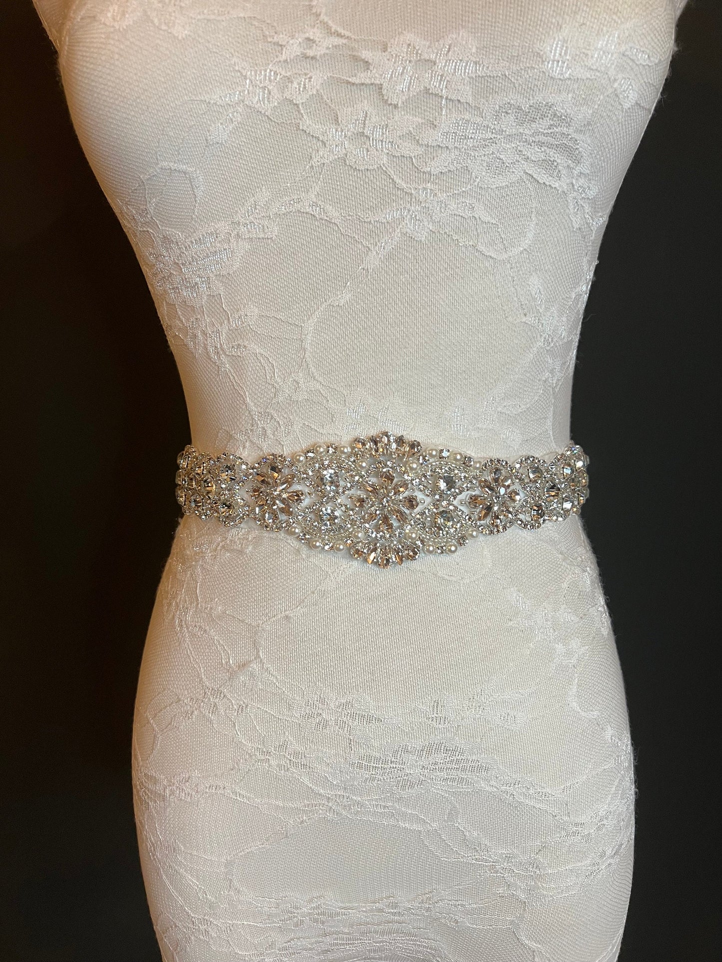Wedding Belt, Bridal Belt, Sash Belt, Crystal Rhinestone with Silver Base, Ivory Ribbon