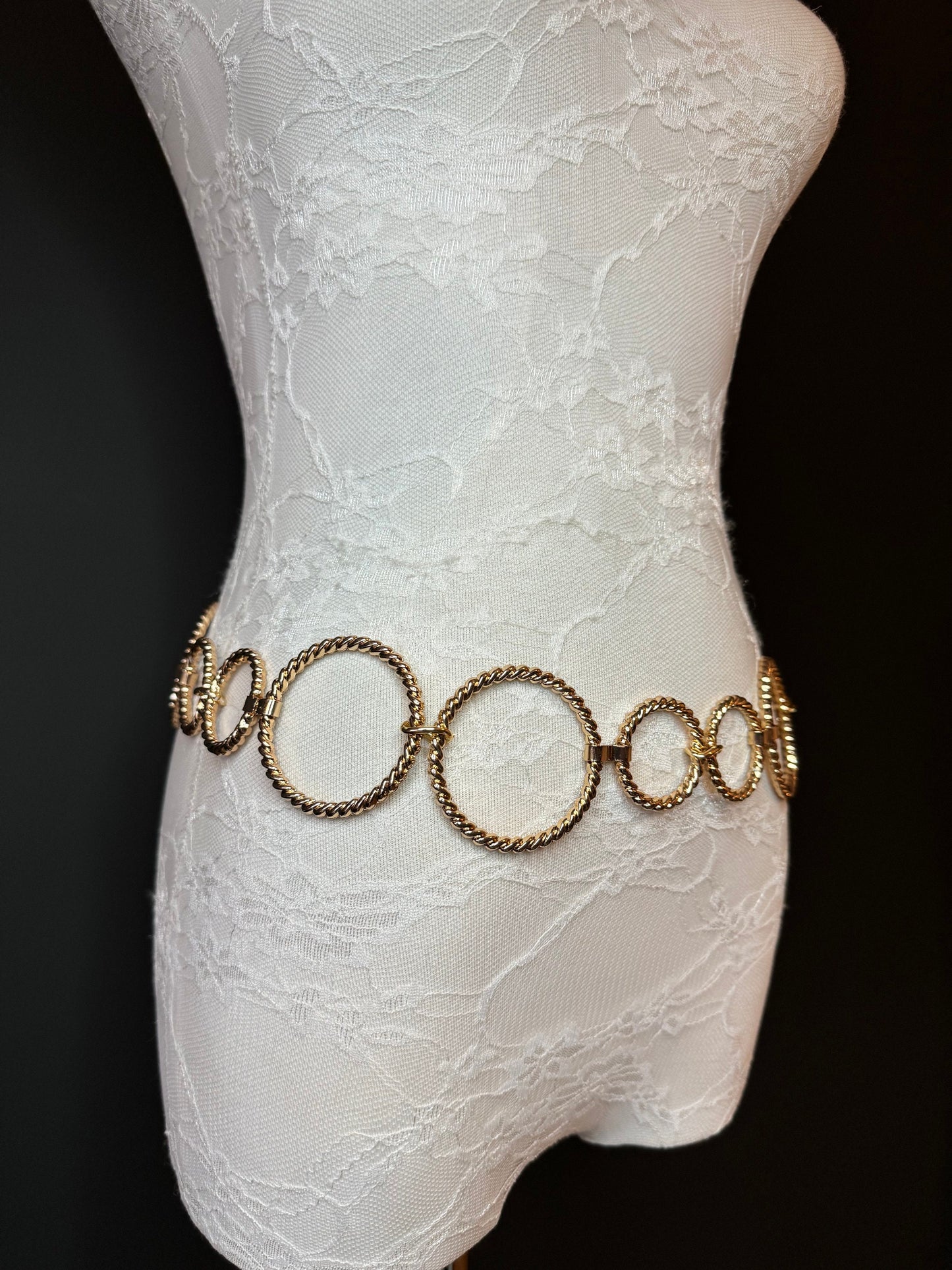 Extra-long Textured Gold Metal Ring Belt, Plus Sizes 18”-60”, FAN Design Exclusive