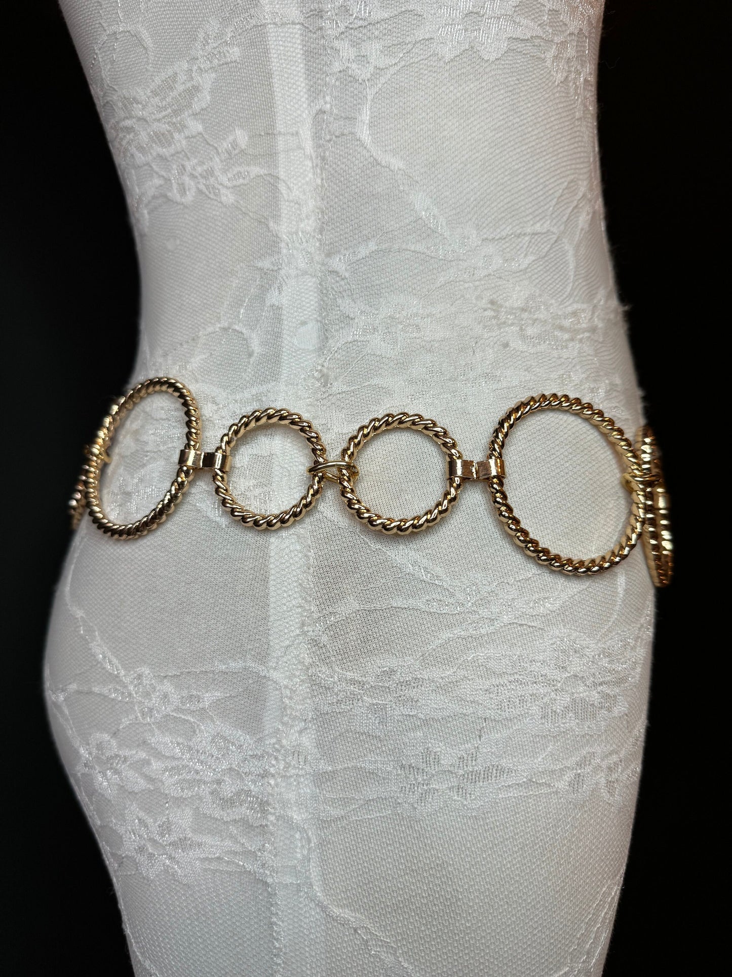 Extra-long Textured Gold Metal Ring Belt, Plus Sizes 18”-60”, FAN Design Exclusive