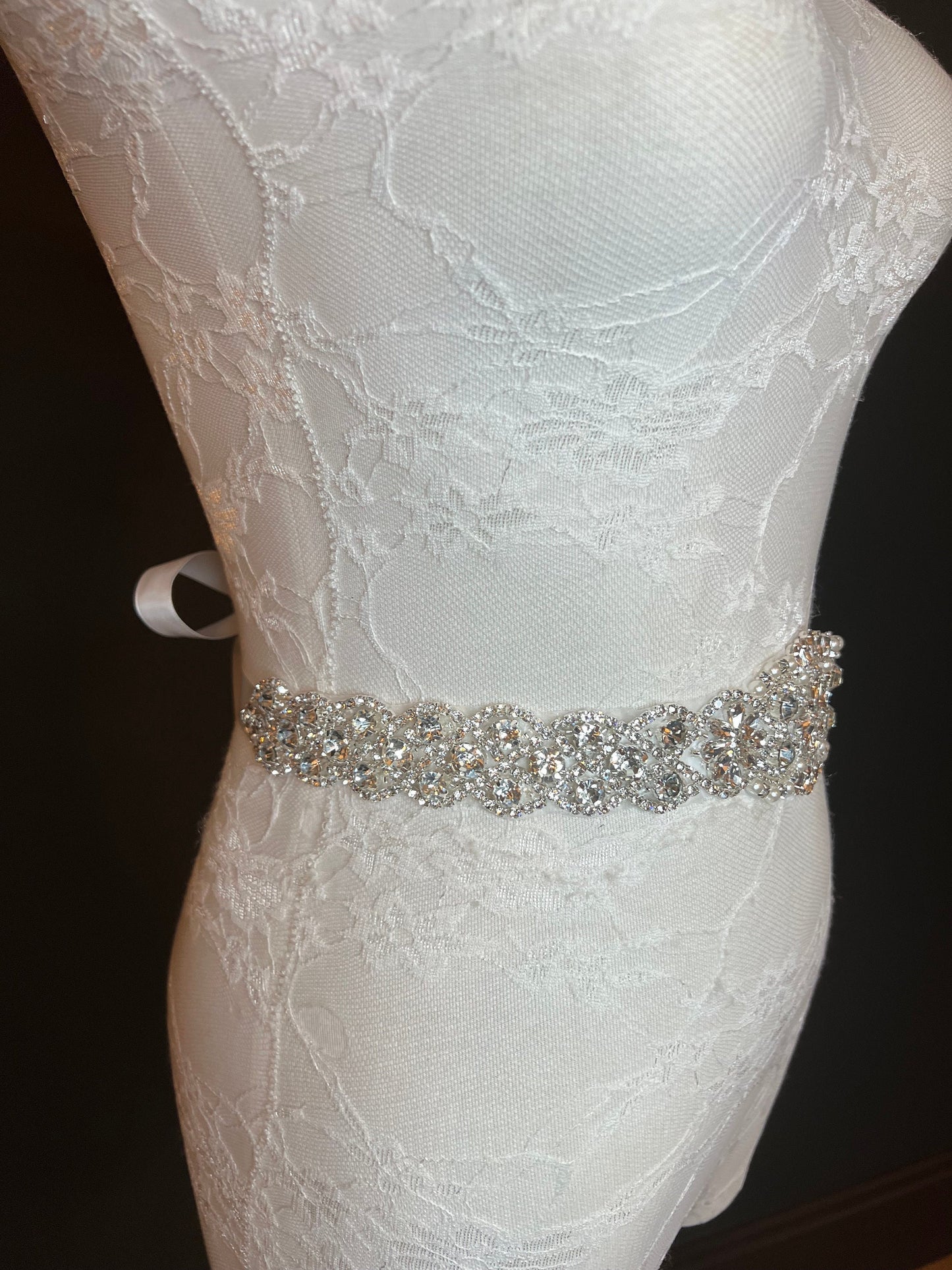Wedding Belt, Bridal Belt, Sash Belt, Crystal Rhinestone with Silver Base, Ivory Ribbon