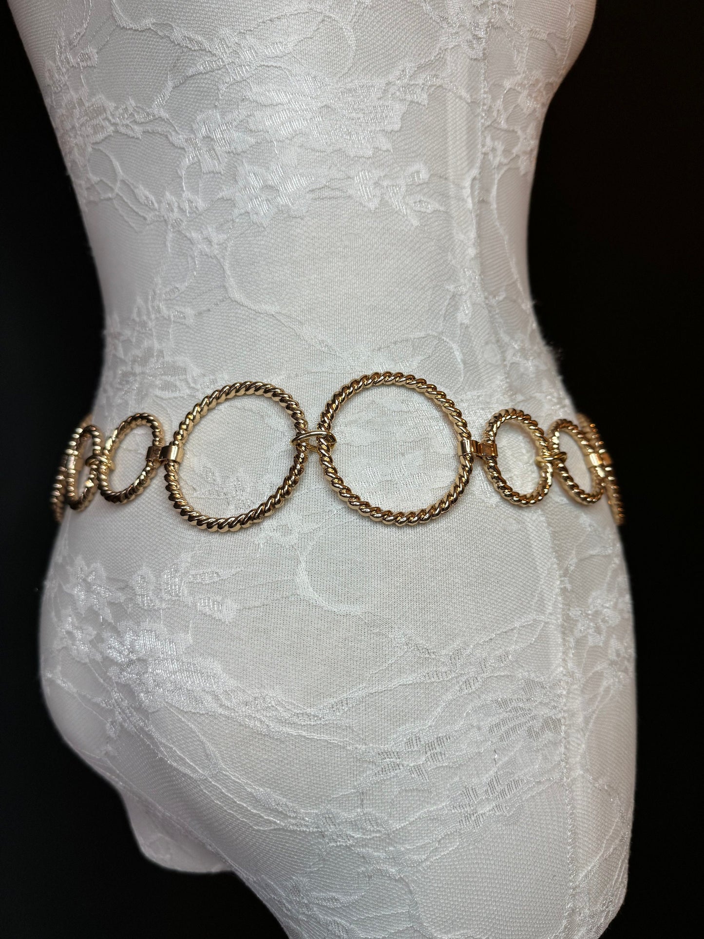 Extra-long Textured Gold Metal Ring Belt, Plus Sizes 18”-60”, FAN Design Exclusive