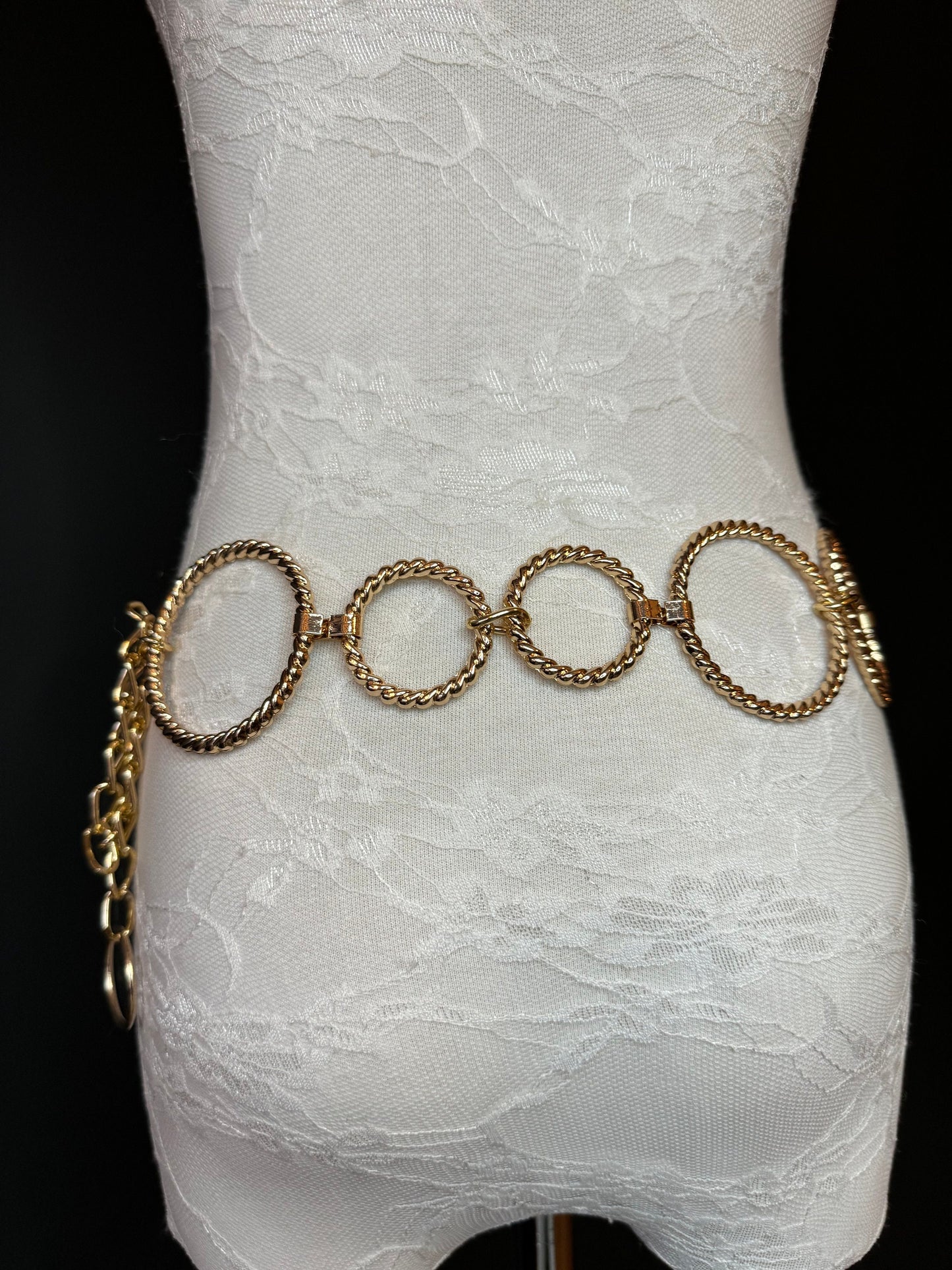 Extra-long Textured Gold Metal Ring Belt, Plus Sizes 18”-60”, FAN Design Exclusive