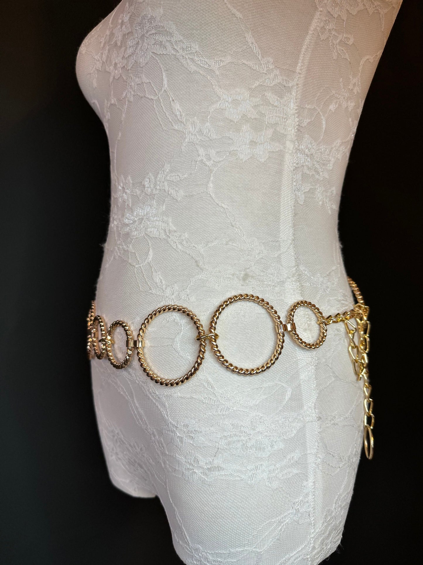 Extra-long Textured Gold Metal Ring Belt, Plus Sizes 18”-60”, FAN Design Exclusive