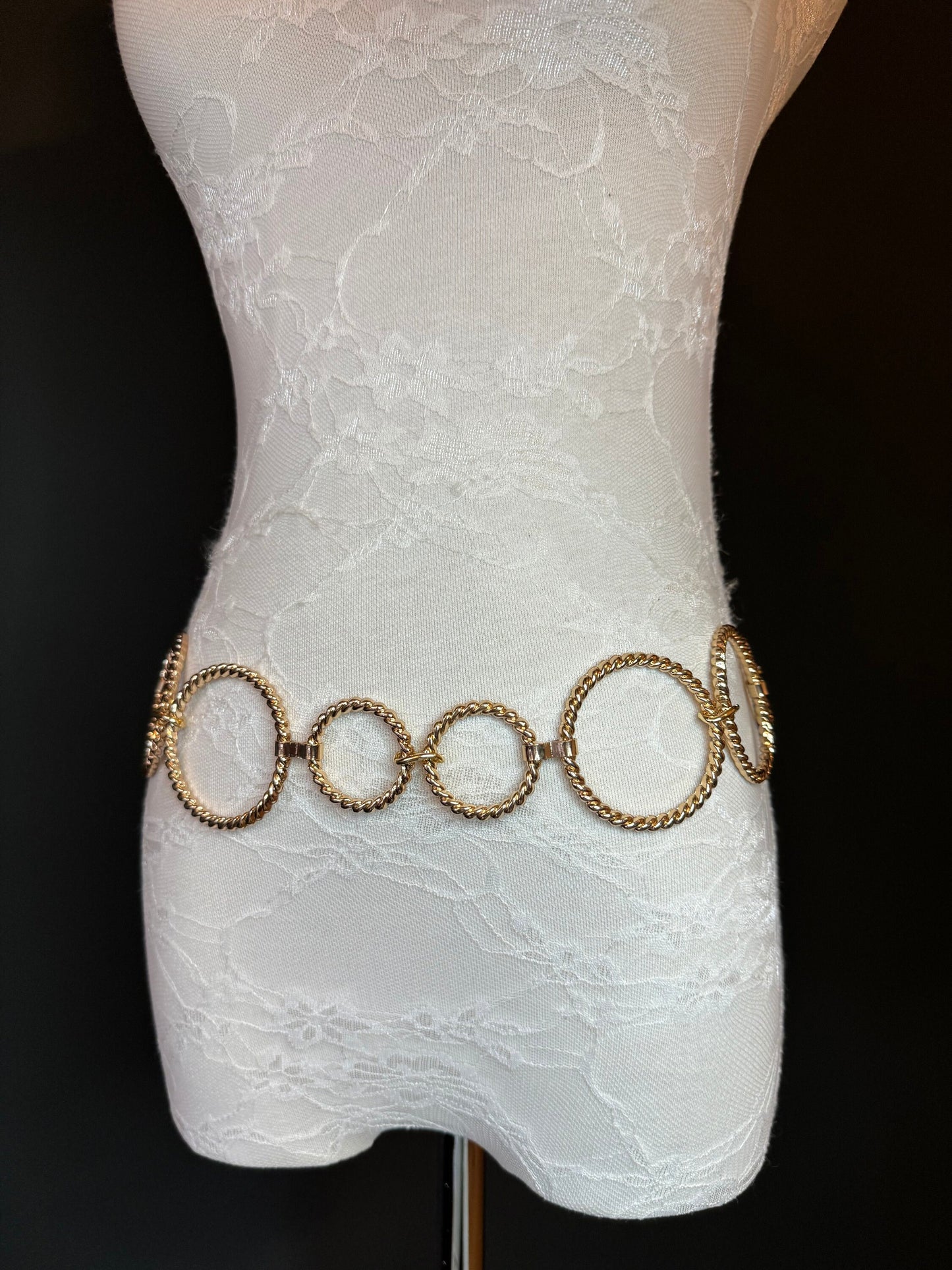Extra-long Textured Gold Metal Ring Belt, Plus Sizes 18”-60”, FAN Design Exclusive