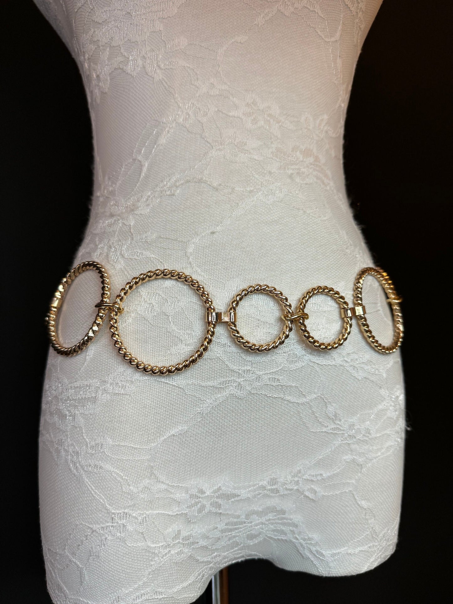 Extra-long Textured Gold Metal Ring Belt, Plus Sizes 18”-60”, FAN Design Exclusive