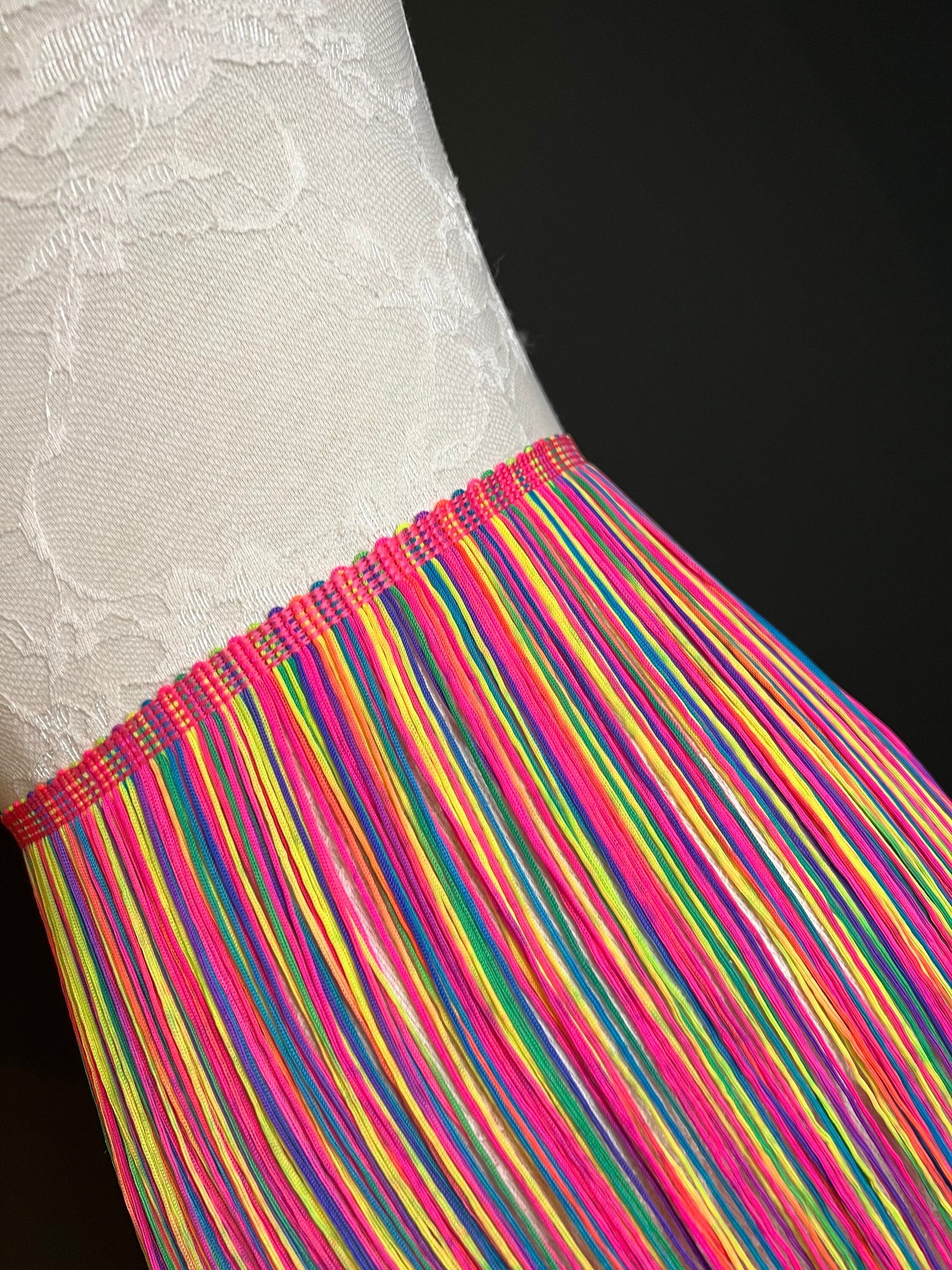 10" Fringe Multicolour, Rainbow Fringe, Dance, Costumes, Fashion, Party, Dress Fringe, 25cm, 10 inch