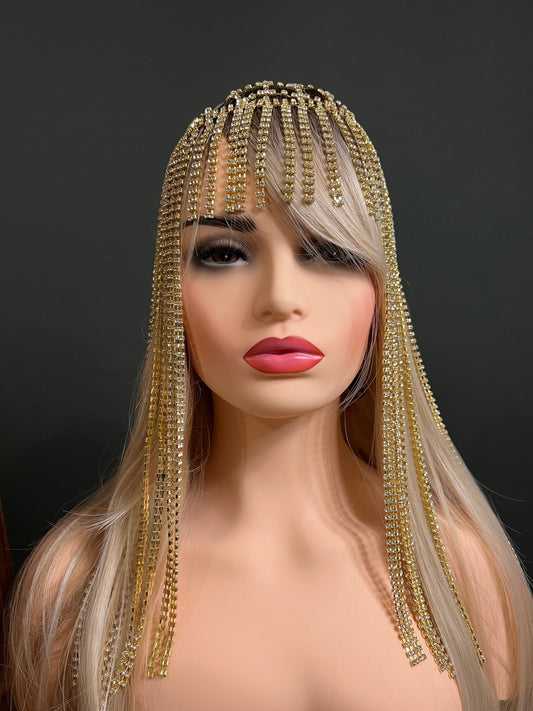 Diamante, Rhinestone, Chain Headpiece Gold Silver