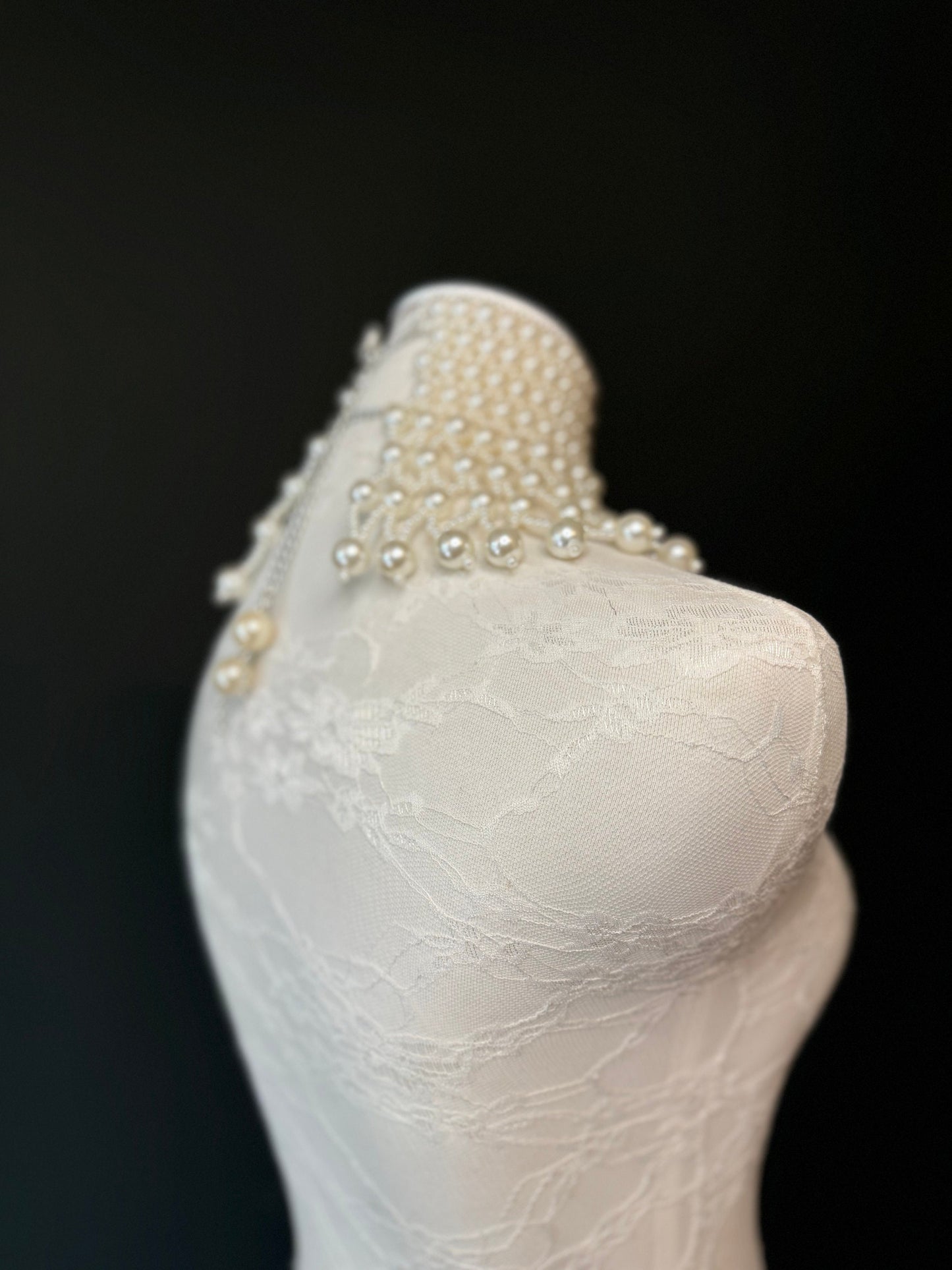 Ivory Pearl Choker Style Shoulder Chain, Bridal Body Jewelry, UK Sizes 6-12