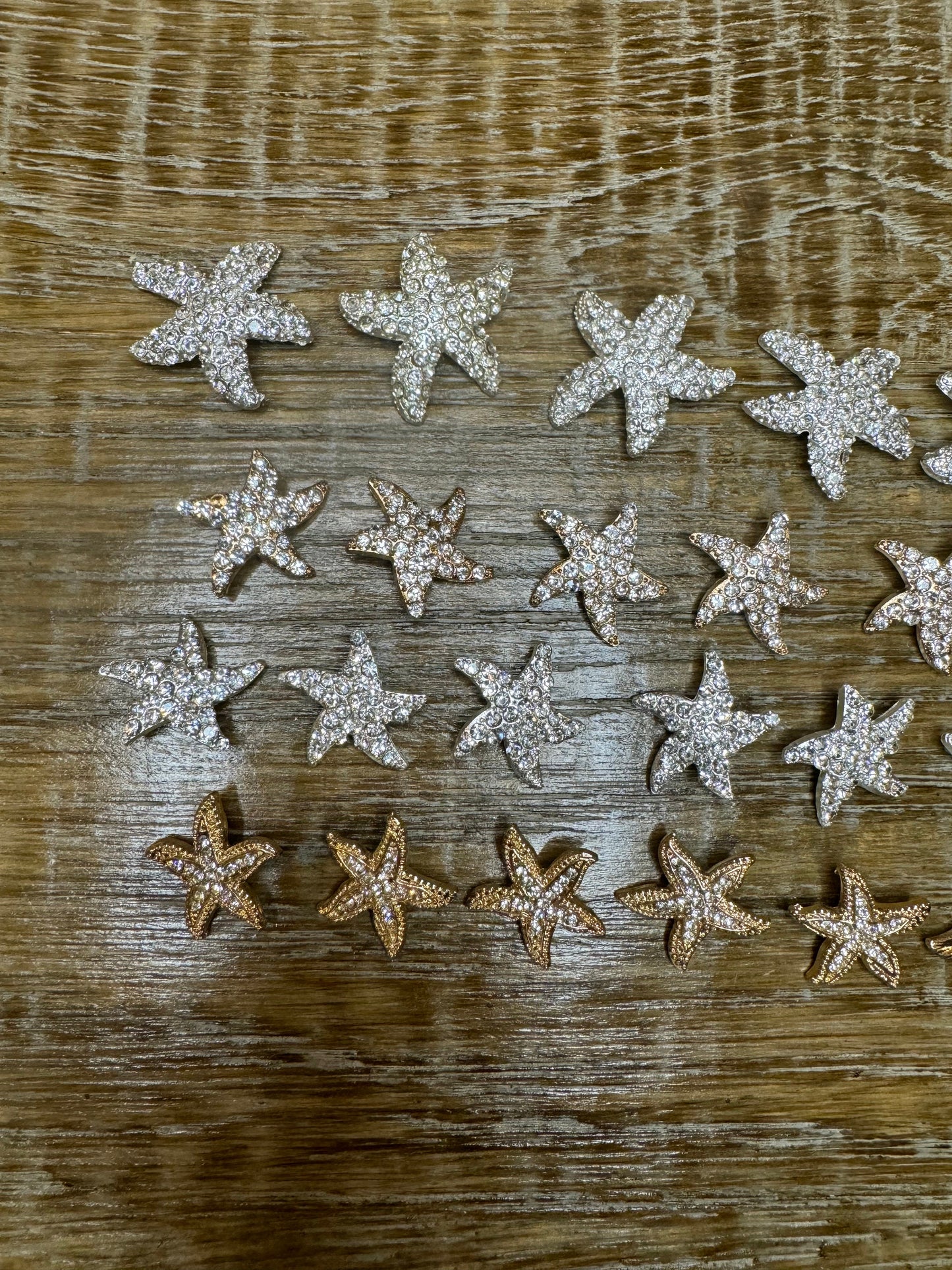 Starfish Rhinestone Shank Buttons, Silver or Gold Finish, Handmade Embellishments 20-30mm size