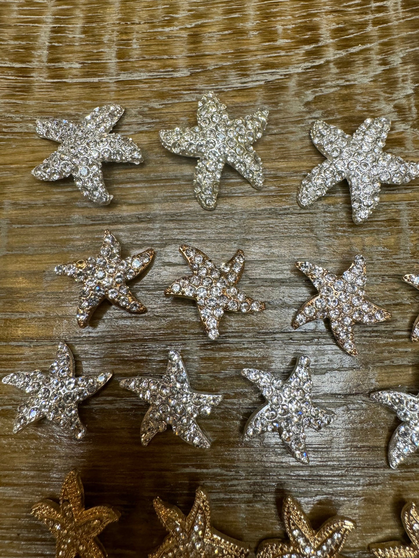 Starfish Rhinestone Shank Buttons, Silver or Gold Finish, Handmade Embellishments 20-30mm size