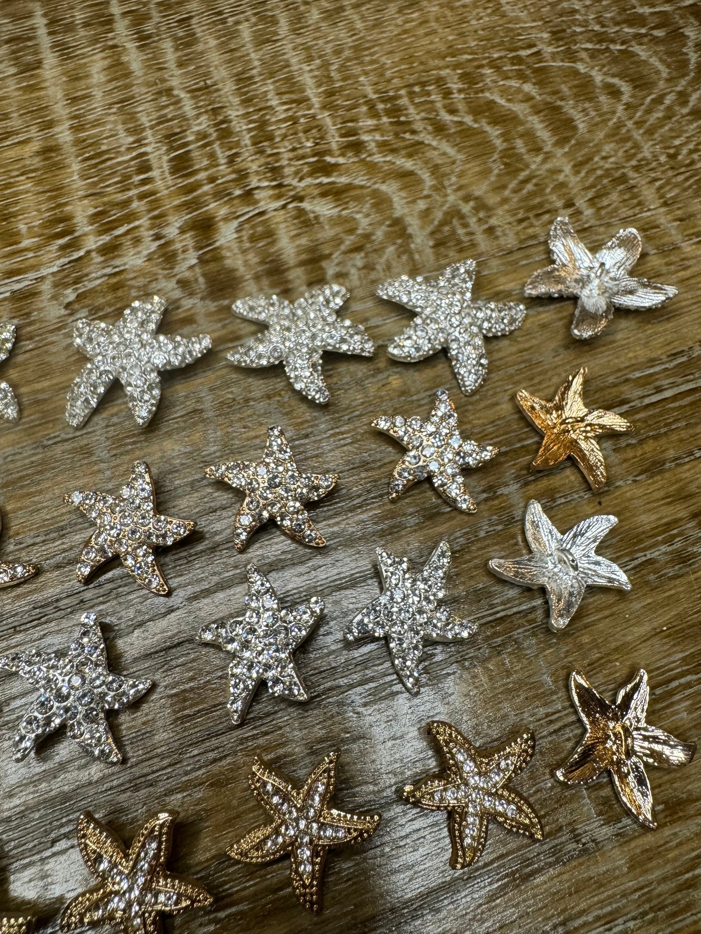 Starfish Rhinestone Shank Buttons, Silver or Gold Finish, Handmade Embellishments 20-30mm size