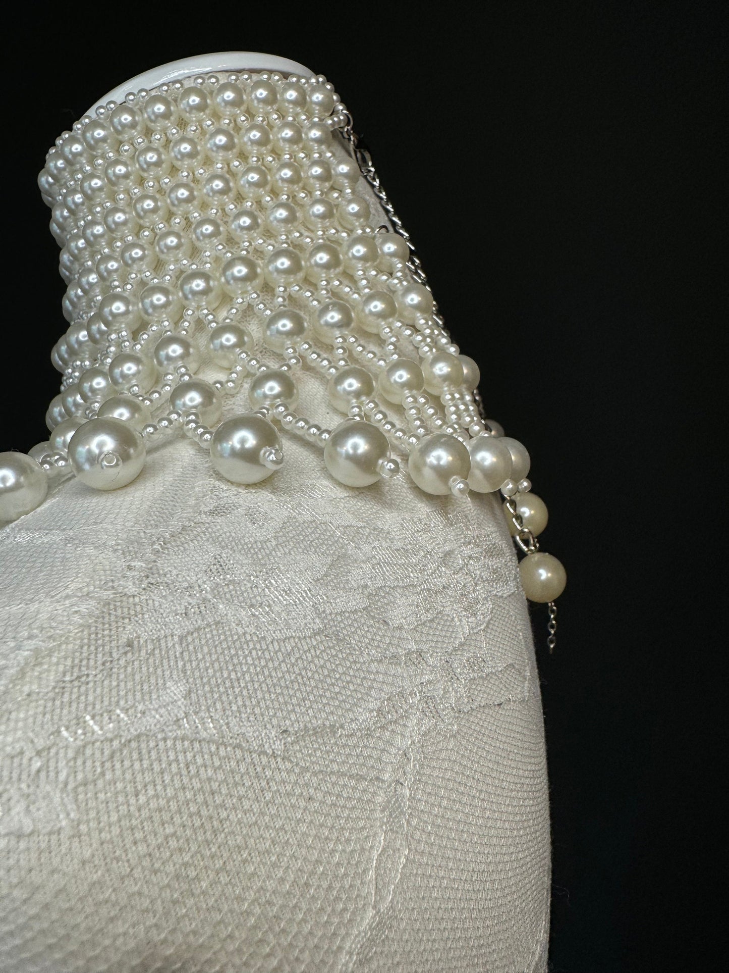 Ivory Pearl Choker Style Shoulder Chain, Bridal Body Jewelry, UK Sizes 6-12