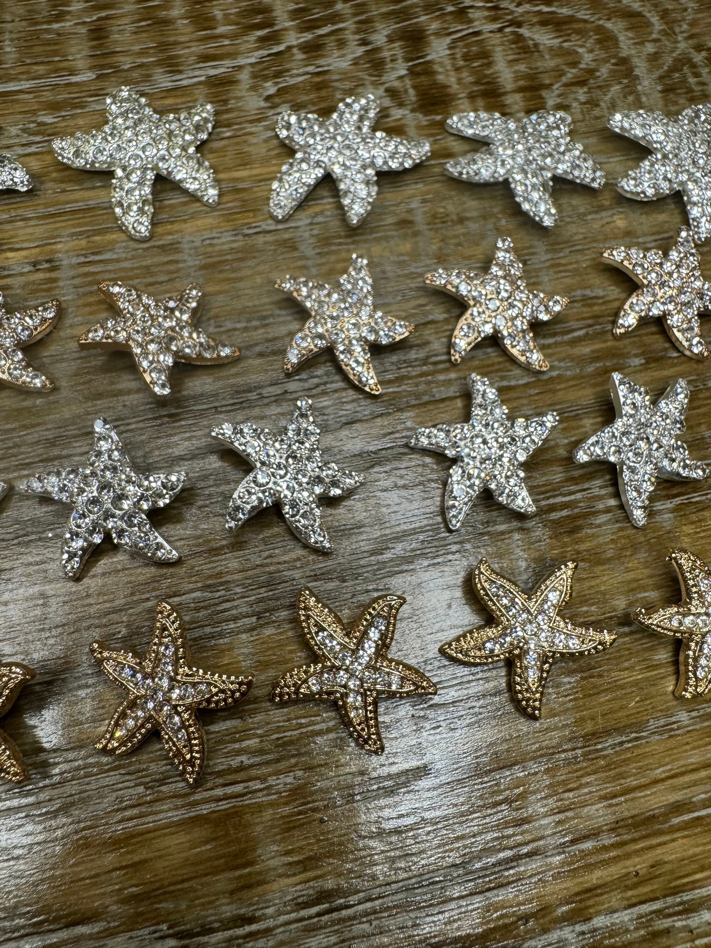 Starfish Rhinestone Shank Buttons, Silver or Gold Finish, Handmade Embellishments 20-30mm size