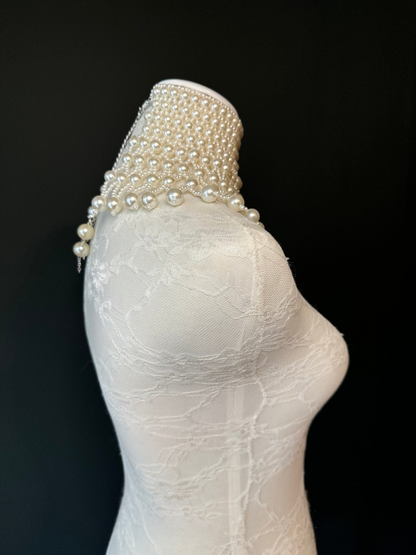 Ivory Pearl Choker Style Shoulder Chain, Bridal Body Jewelry, UK Sizes 6-12