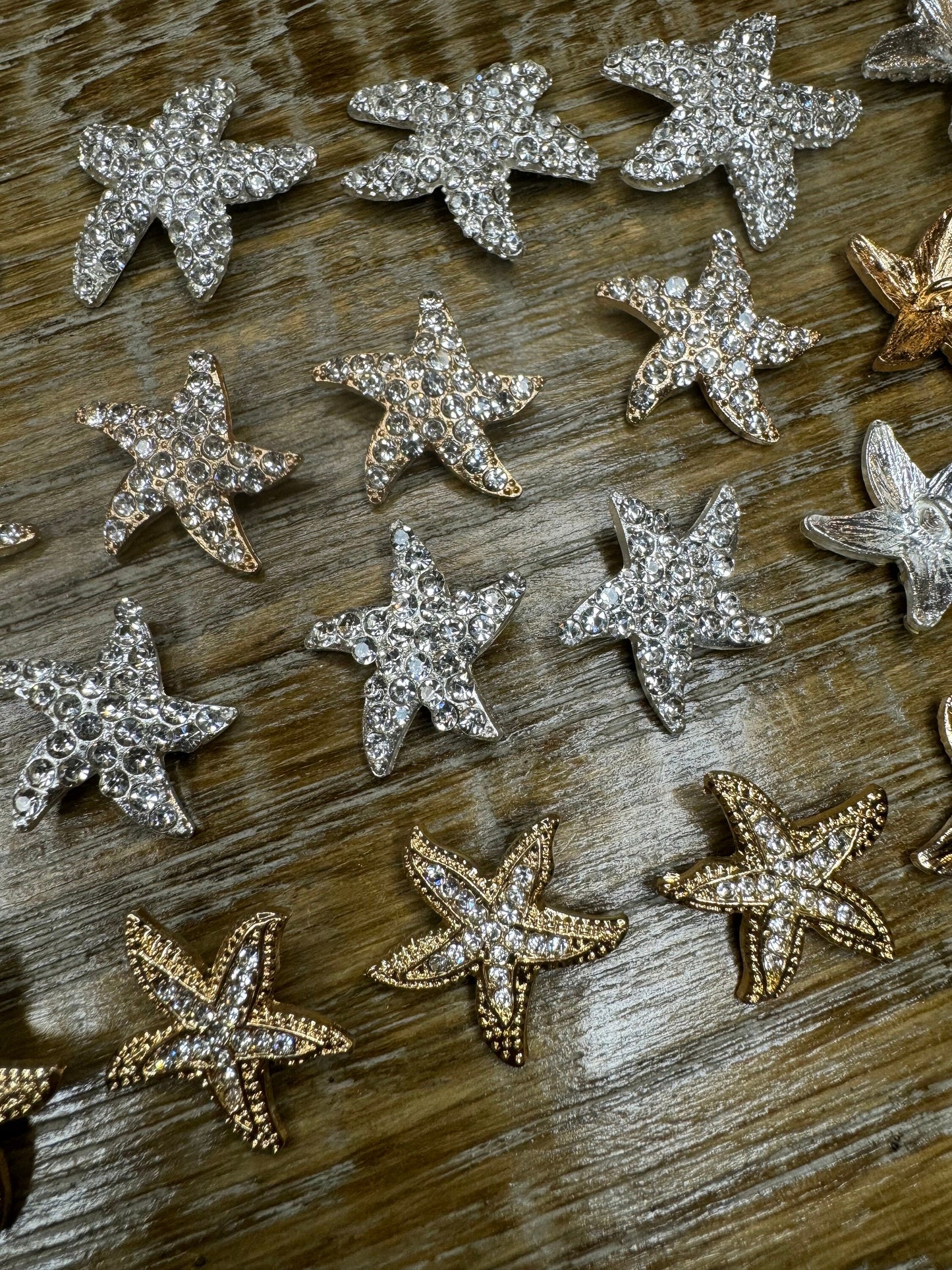 Starfish Rhinestone Shank Buttons, Silver or Gold Finish, Handmade Embellishments 20-30mm size