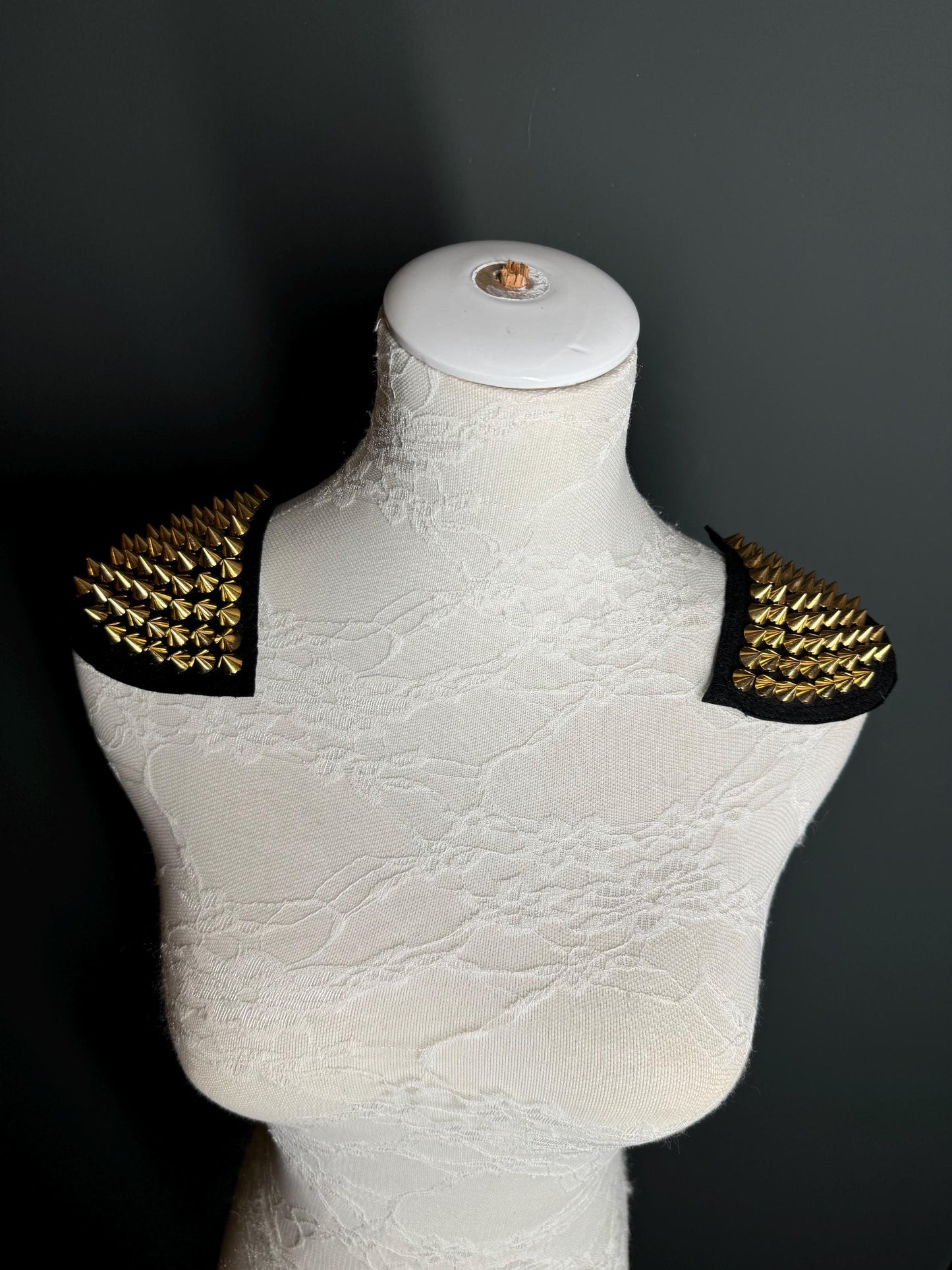 Shoulder Studded Motif, Stud Patch, Stud Chain Patch, Gold, Shoulder Pads, Shoulder Studs, Appliqués, Jackets, Tops, Dresses