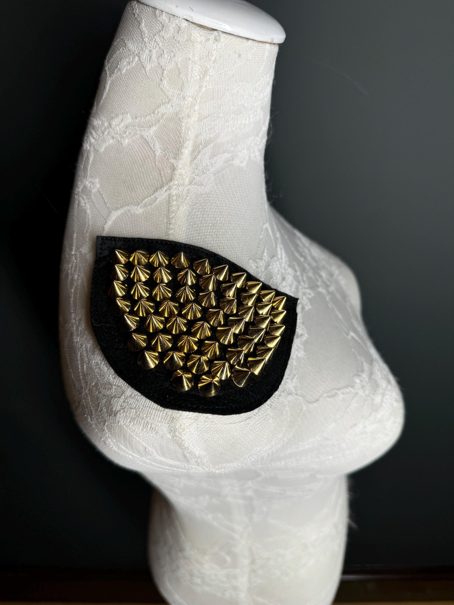 Shoulder Studded Motif, Stud Patch, Stud Chain Patch, Gold, Shoulder Pads, Shoulder Studs, Appliqués, Jackets, Tops, Dresses
