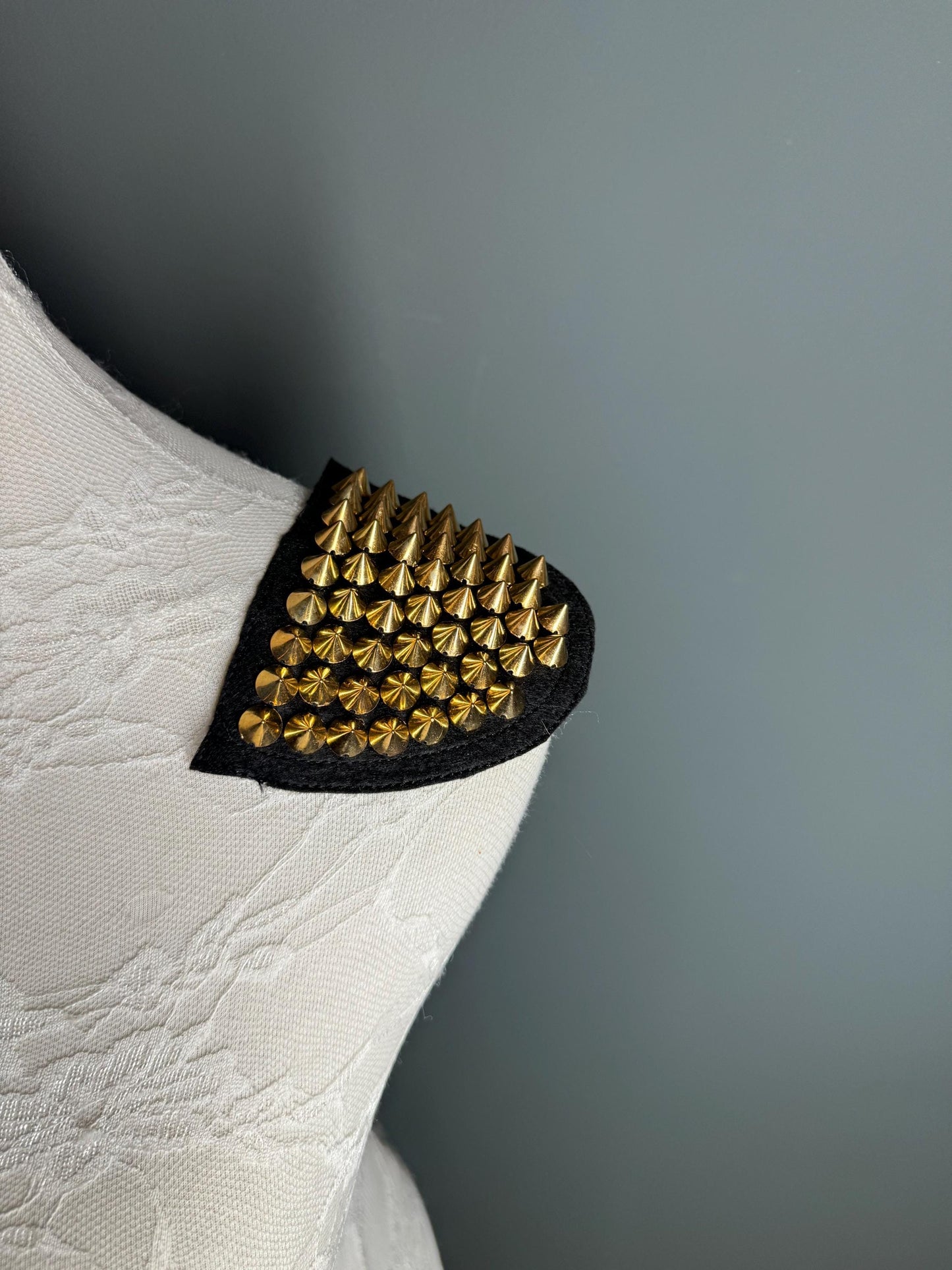 Shoulder Studded Motif, Stud Patch, Stud Chain Patch, Gold, Shoulder Pads, Shoulder Studs, Appliqués, Jackets, Tops, Dresses