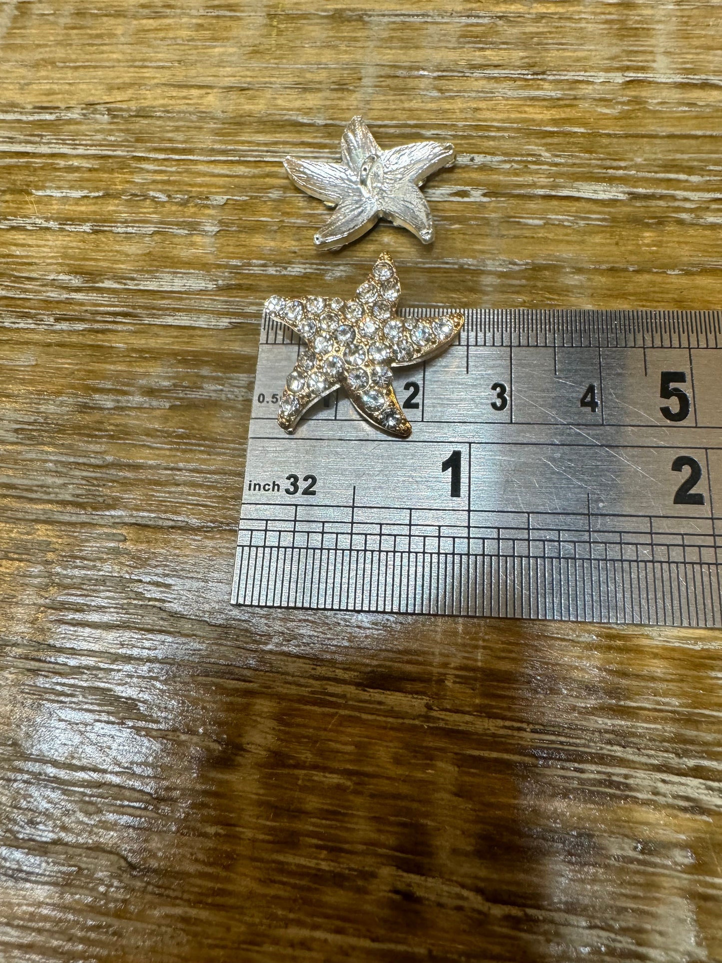 Starfish Rhinestone Shank Buttons, Silver or Gold Finish, Handmade Embellishments 20-30mm size