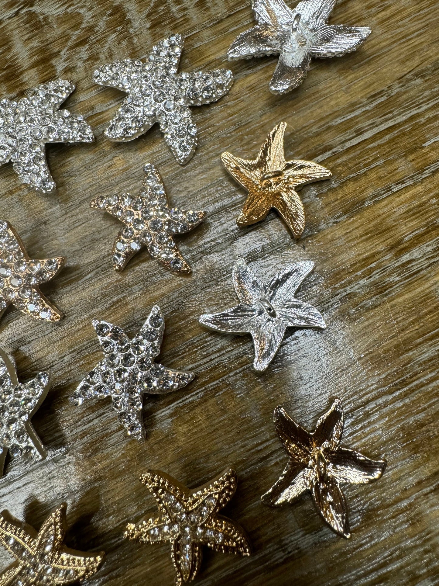 Starfish Rhinestone Shank Buttons, Silver or Gold Finish, Handmade Embellishments 20-30mm size