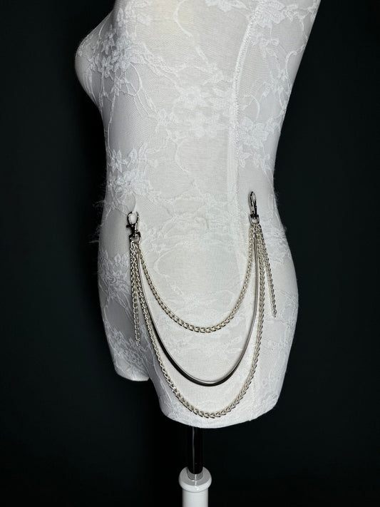 Layered Jeans Chains, Street Fashion, Hip Hop, Silver, 3 Layers, Silver, Snake Chain Jeans Chain, Festival, Gift, Bag Chain, 3 Row