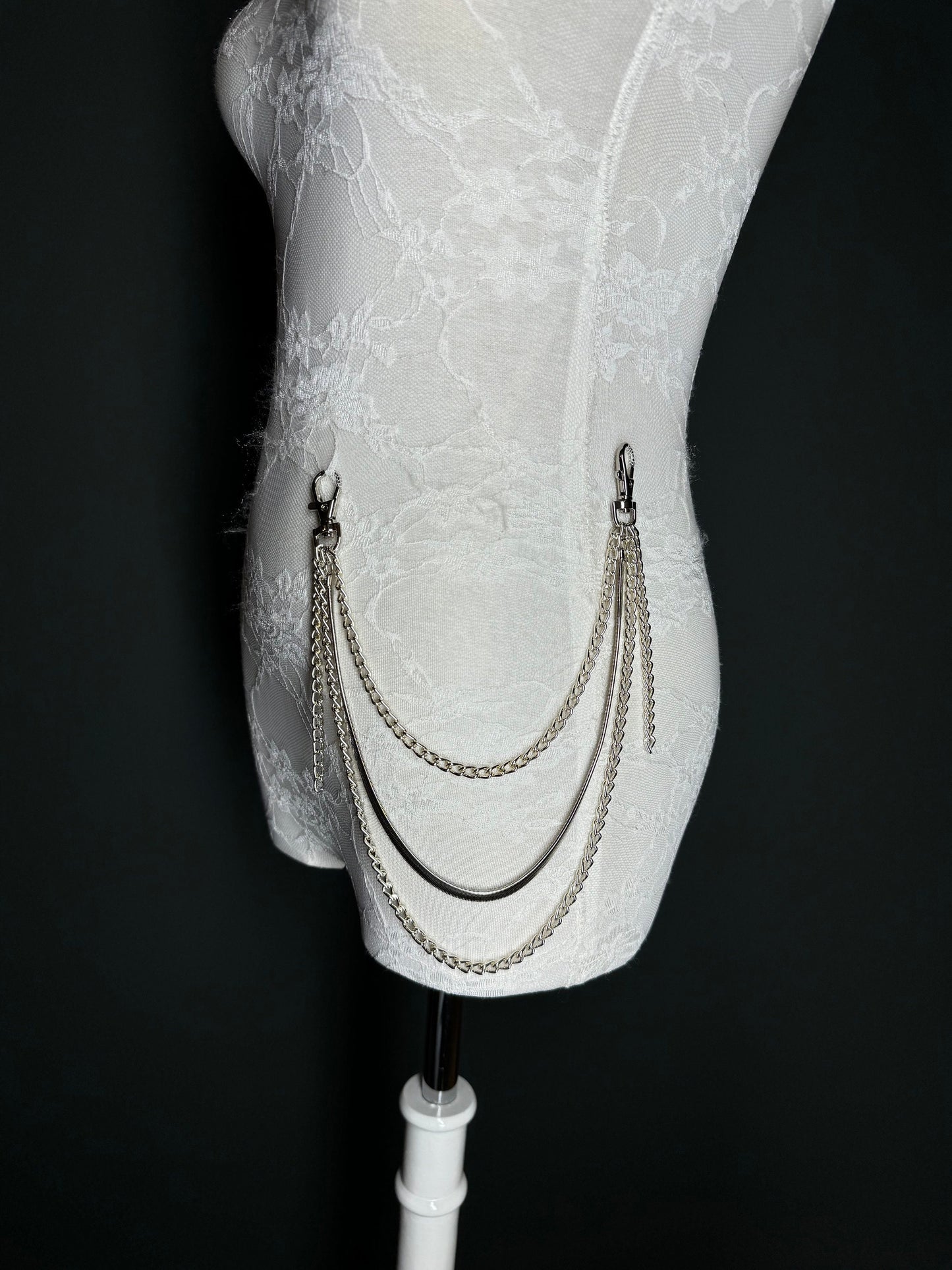Layered Jeans Chains, Street Fashion, Hip Hop, Silver, 3 Layers, Silver, Snake Chain Jeans Chain, Festival, Gift, Bag Chain, 3 Row