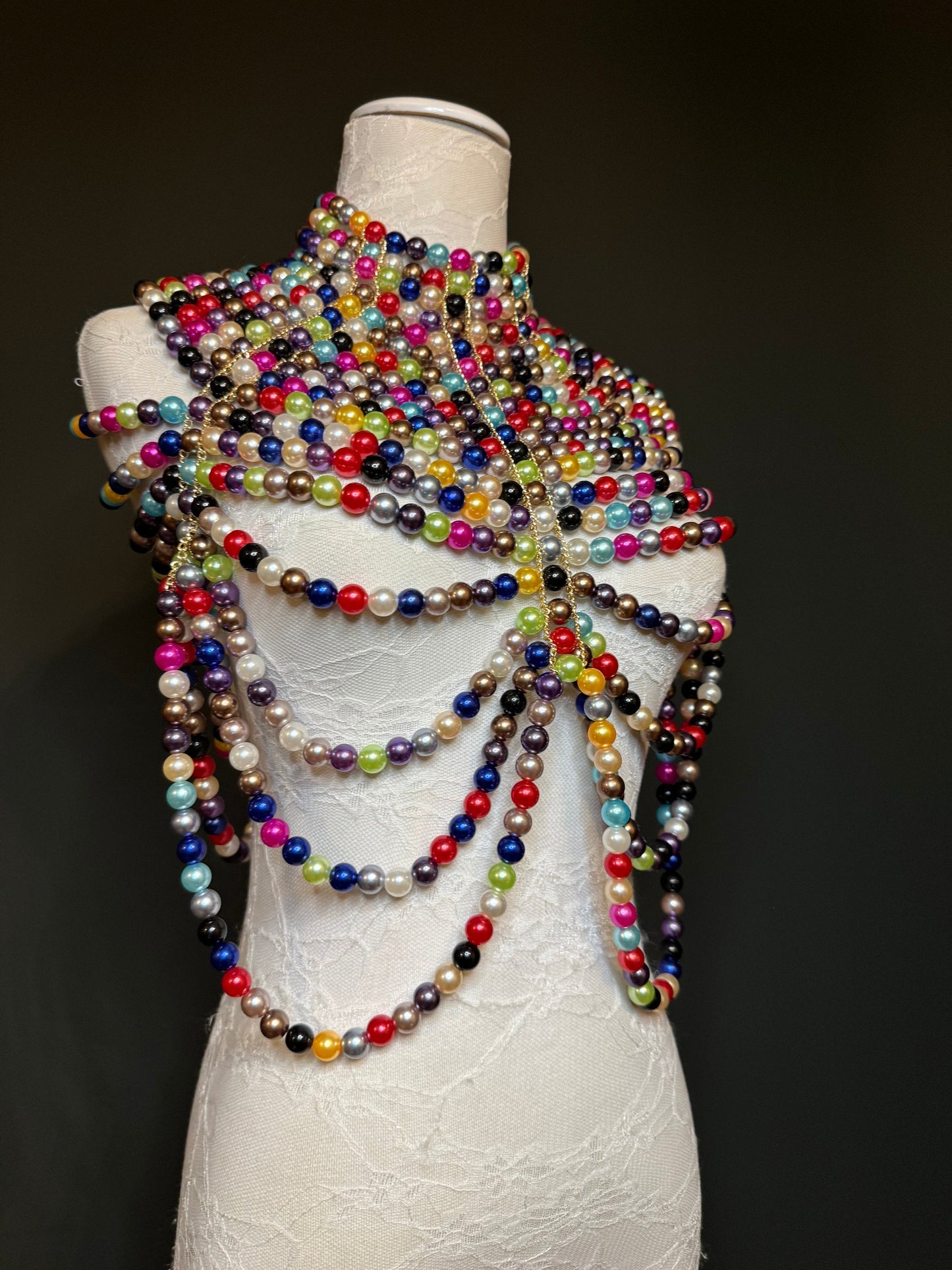 Multicolour Pearl Body Chain, Statement Pearl Necklace
