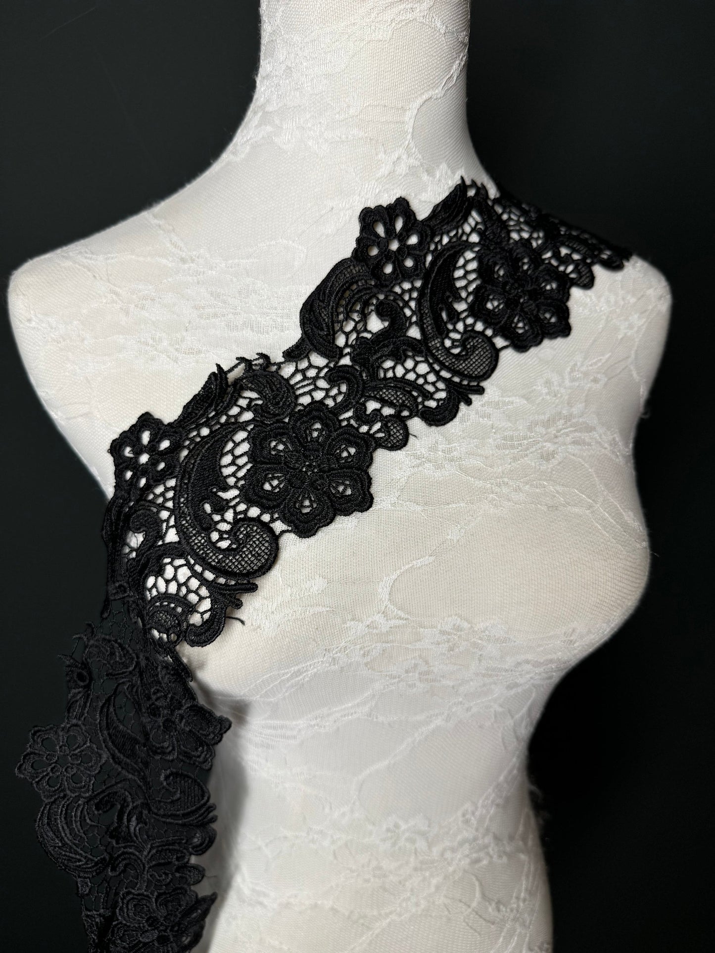 Column Lace Trim, Black, Lace, Soft Lace, 10cm (4”) Wide, Quality Lace, Dresses, Clothing, Craft Lace, Tops, Dresses, Lingerie