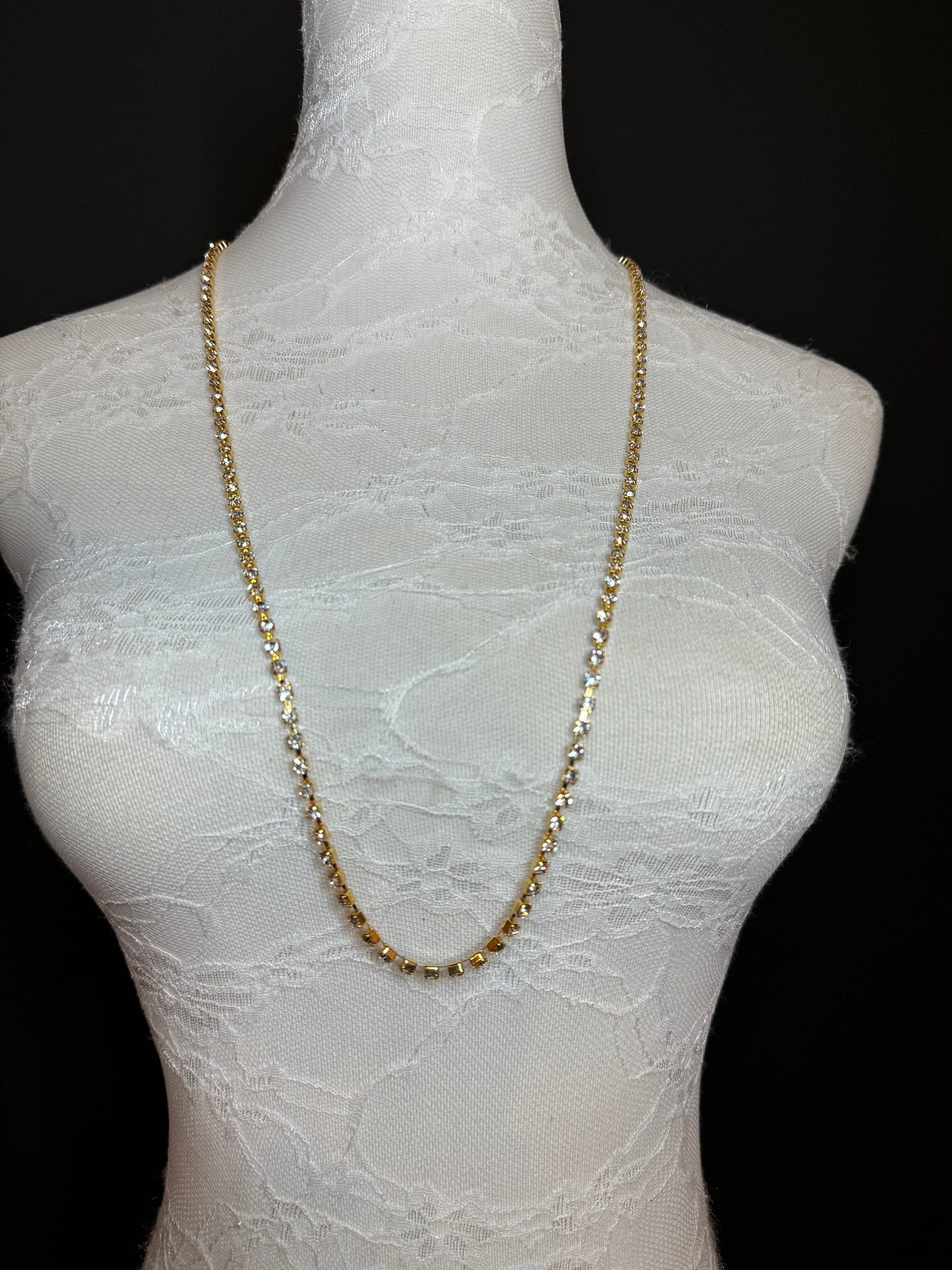 Rhinestone Diamante Necklace, Gold Metal Base - Gold, Quality Necklace, Necklace, High Quality, FAN Collection
