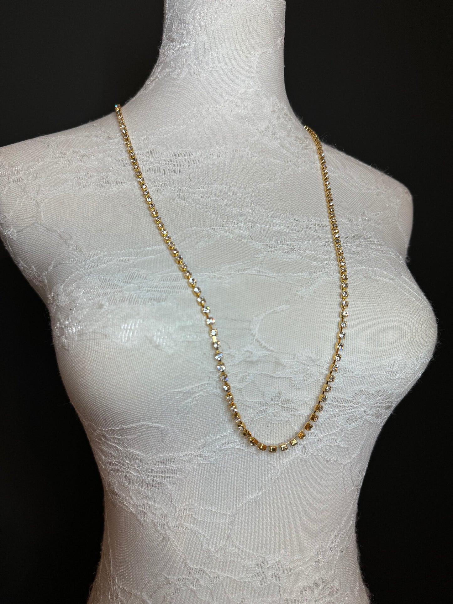 Rhinestone Diamante Necklace, Gold Metal Base - Gold, Quality Necklace, Necklace, High Quality, FAN Collection