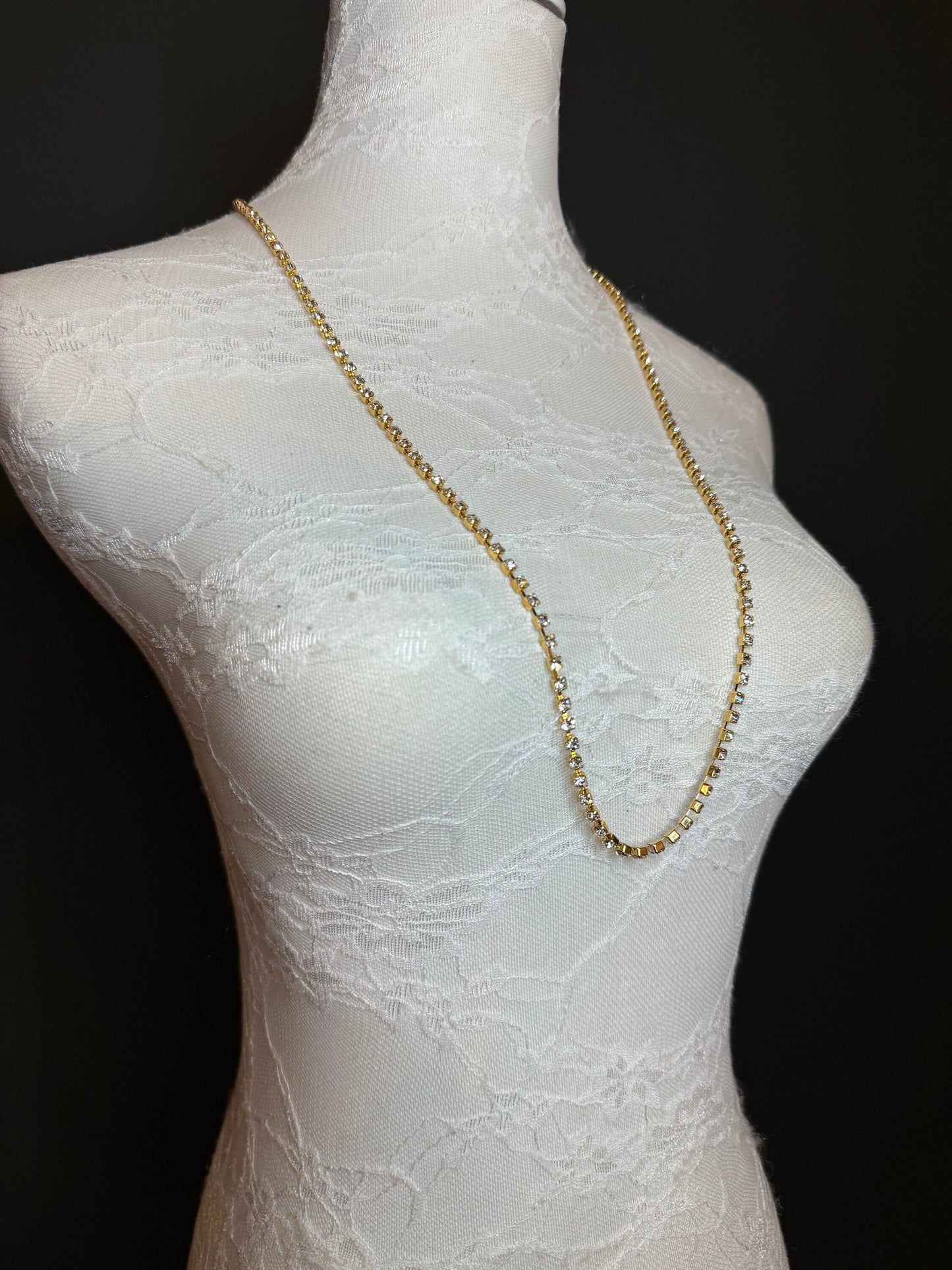 Rhinestone Diamante Necklace, Gold Metal Base - Gold, Quality Necklace, Necklace, High Quality, FAN Collection