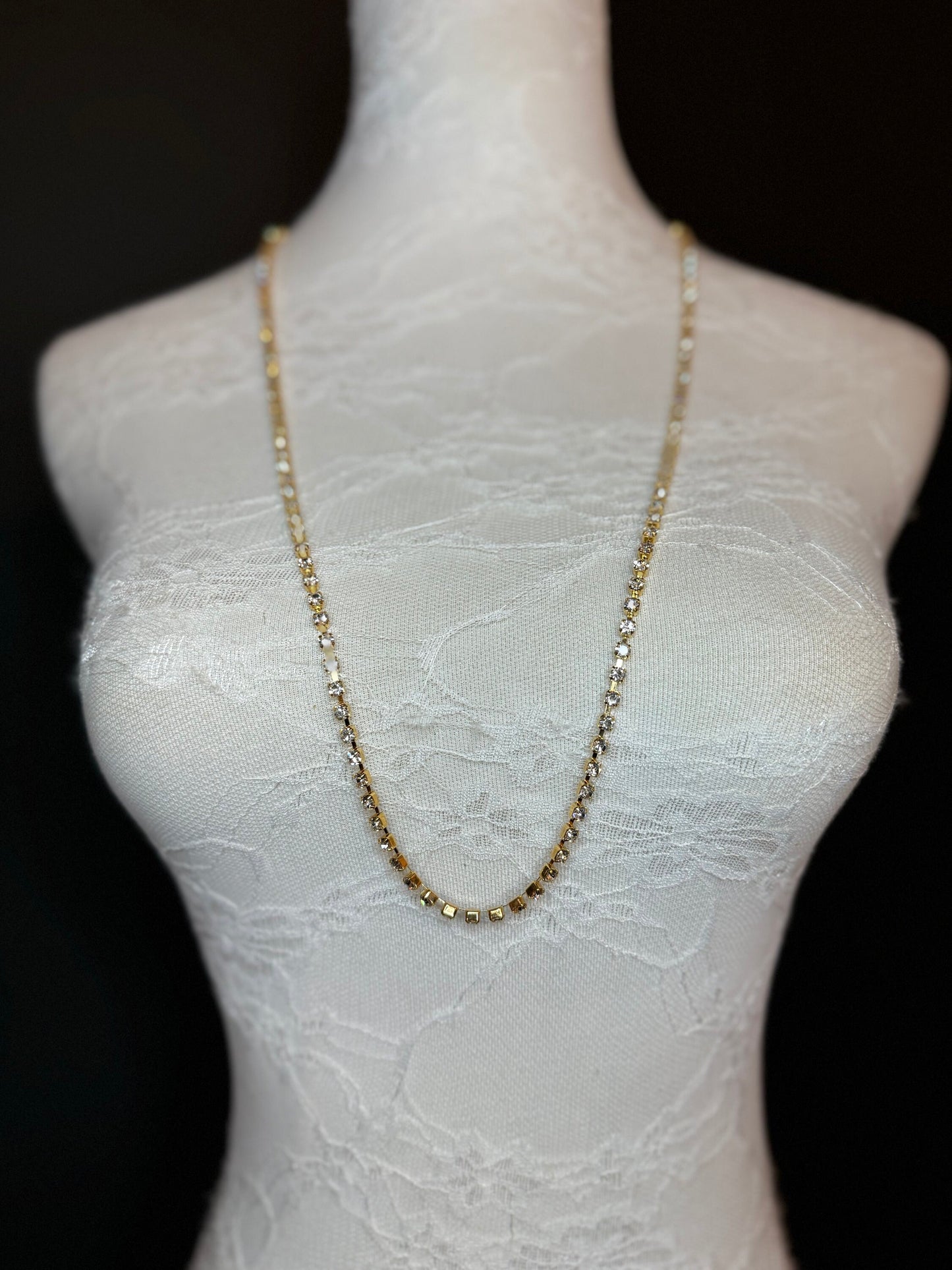Rhinestone Diamante Necklace, Gold Metal Base - Gold, Quality Necklace, Necklace, High Quality, FAN Collection