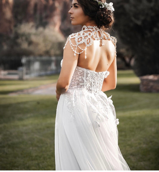 Bridal Pearl Shoulder Necklace, Vintage Wedding Shoulder Jewellery, Pearl Body Jewellery, Statement Neckpiece