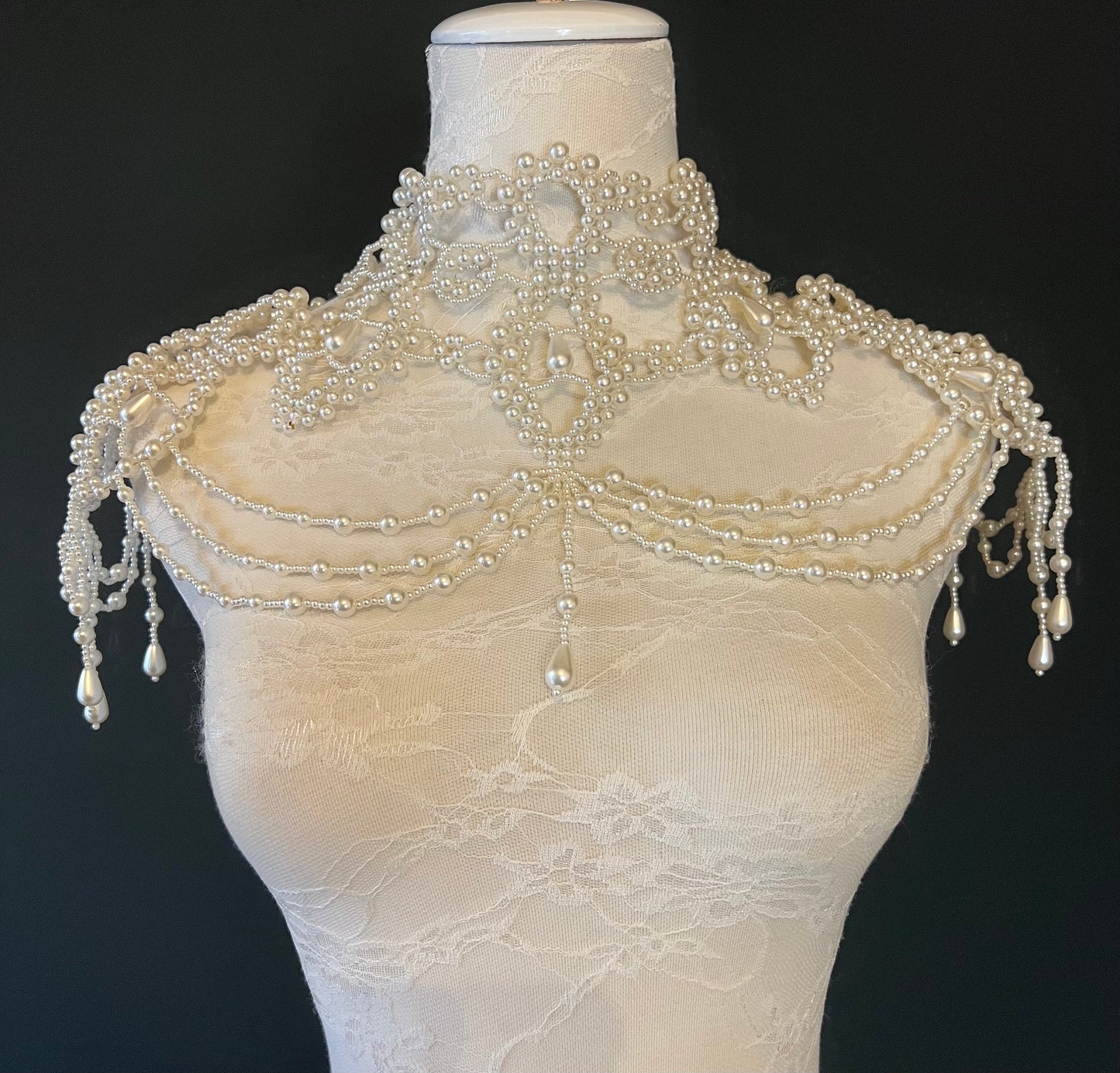 Bridal Pearl Shoulder Necklace, Vintage Wedding Body Jewelry